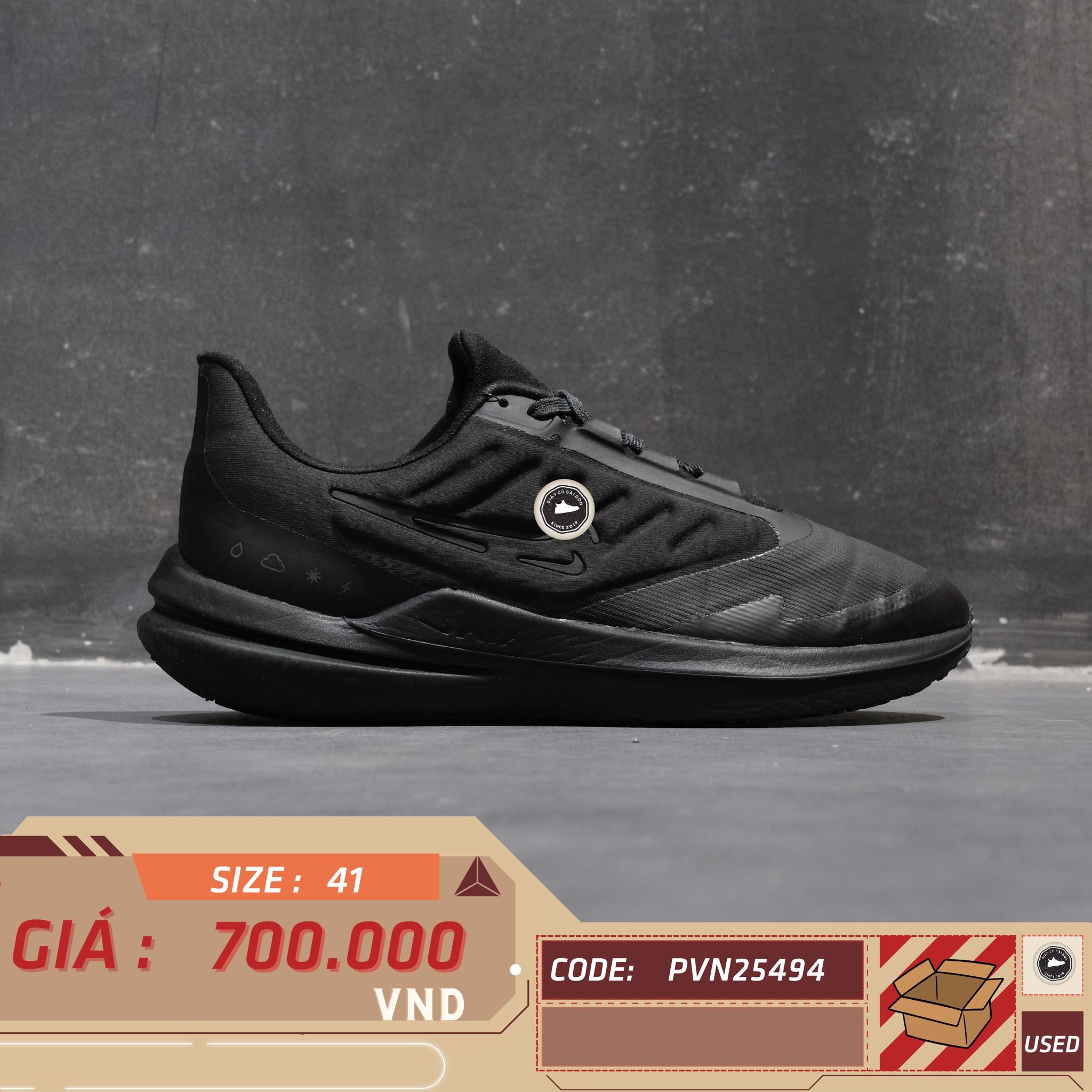 Nike Air Zoom Pegasus 39 Shield Triple Black - DO7625-001 - Size 41 - GIÀY 2HAND CHÍNH HÃNG PVN25494