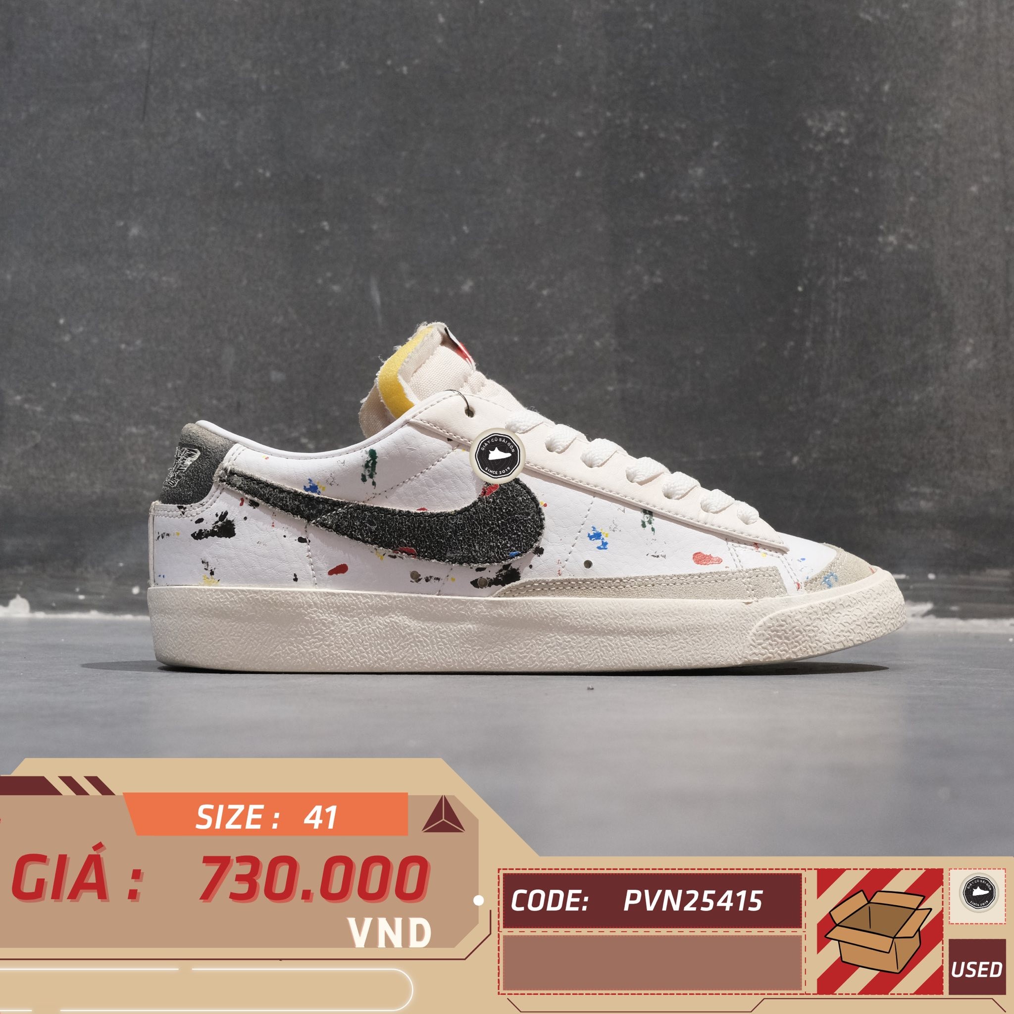Nike Blazer Low '77 Paint Splatter - DJ1517-100 - Size 41 - GIÀY 2HAND CHÍNH HÃNG PVN25415