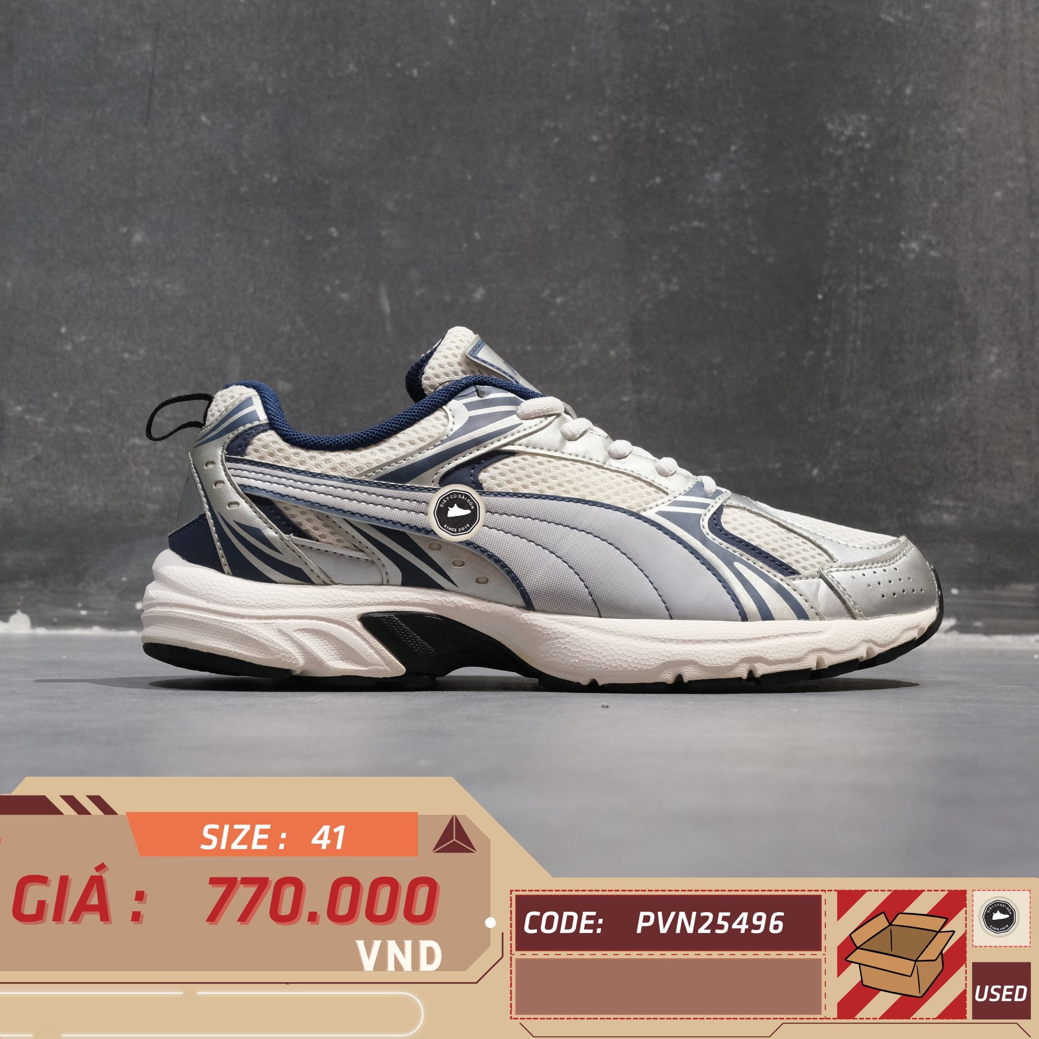 Puma Morphic White Club Navy - 392724-30 - Size 41 - GIÀY 2HAND CHÍNH HÃNG PVN25496