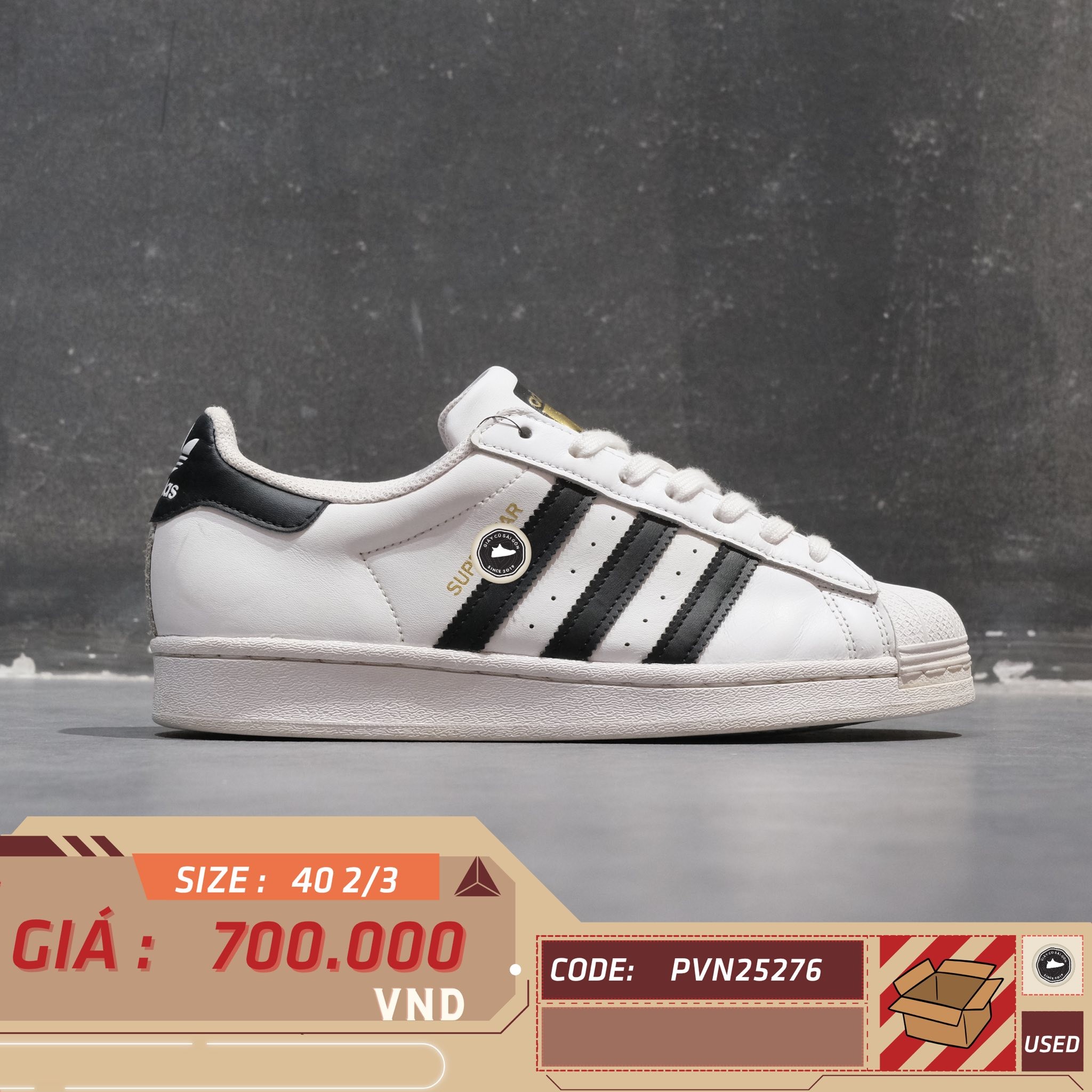 giay-thoi-trang Adidas Superstar White Black Gold - C77124 - Size 40 2/3 - GIÀY 2HAND CHÍNH HÃNG PVN25276