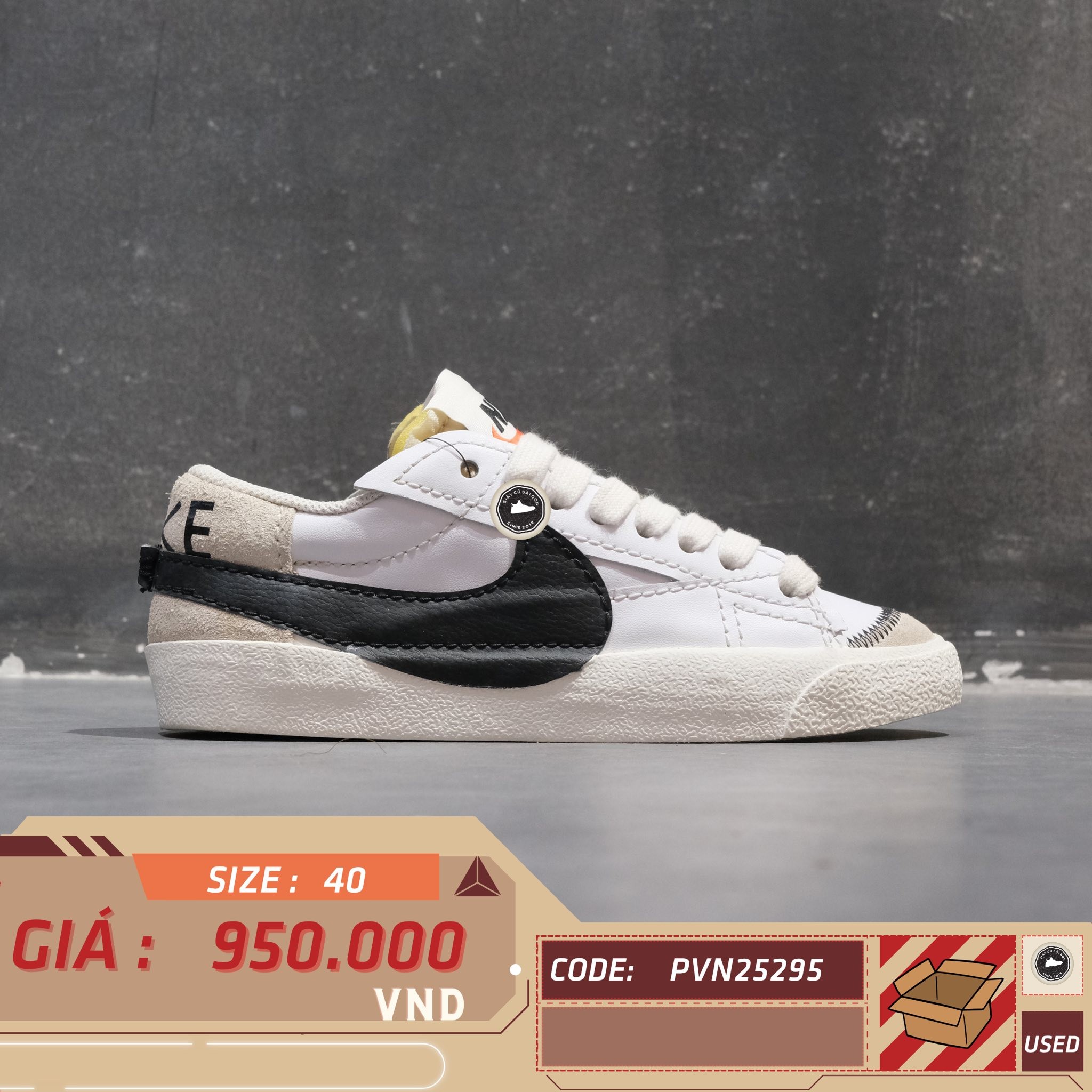 Nike Blazer Low '77 Jumbo White Black - DN2158-101 - Size 40 - GIÀY 2HAND CHÍNH HÃNG PVN25295