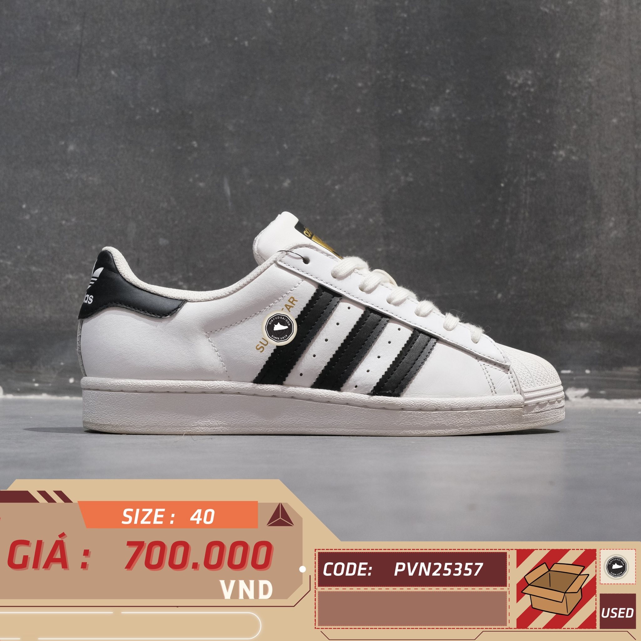 Adidas Superstar White Black Gold - C77124 - Size 40 - GIÀY 2HAND CHÍNH HÃNG PVN25357