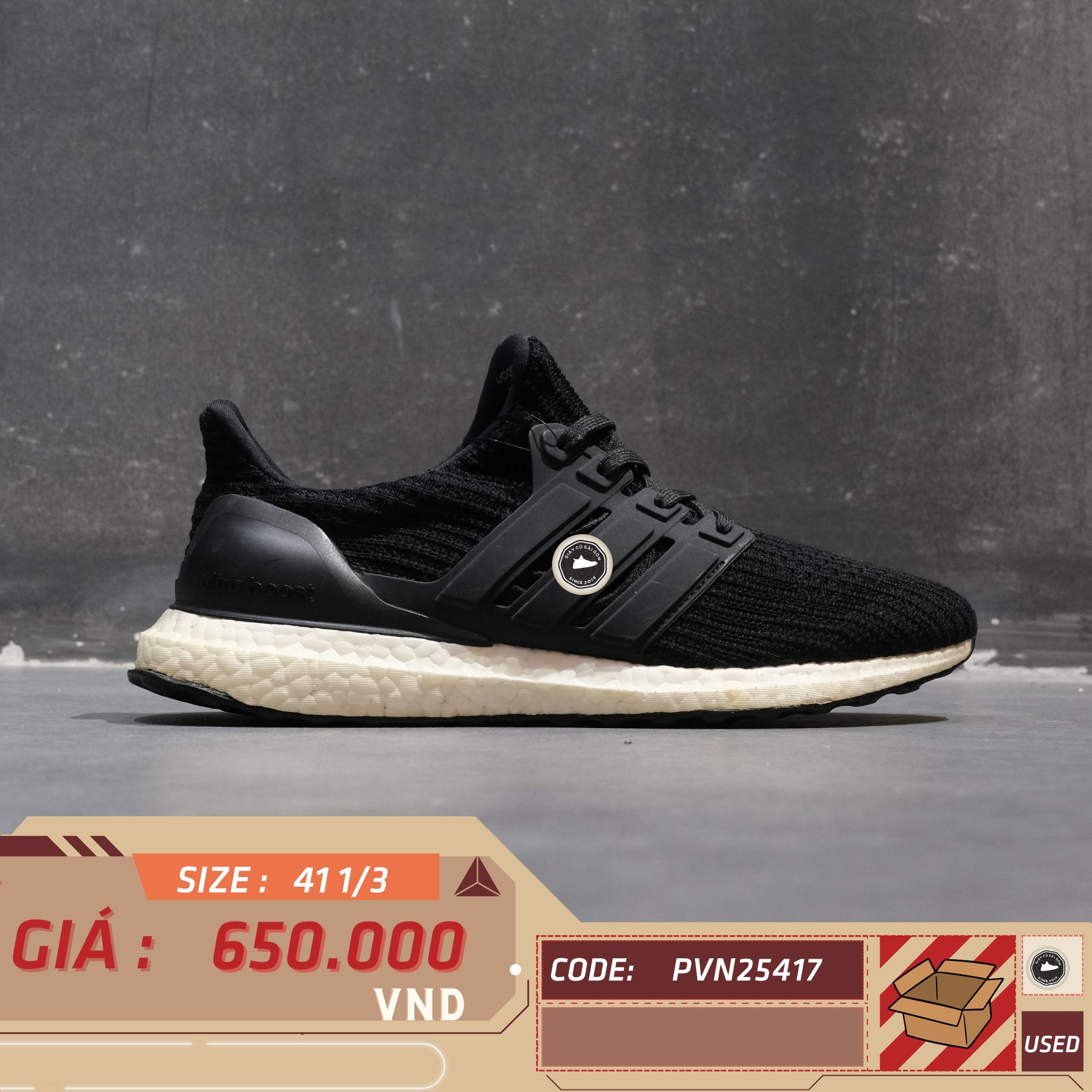 Adidas UltraBoost 4.0 Core Black - BB6166 - Size 41 1/3 - GIÀY 2HAND CHÍNH HÃNG PVN25417