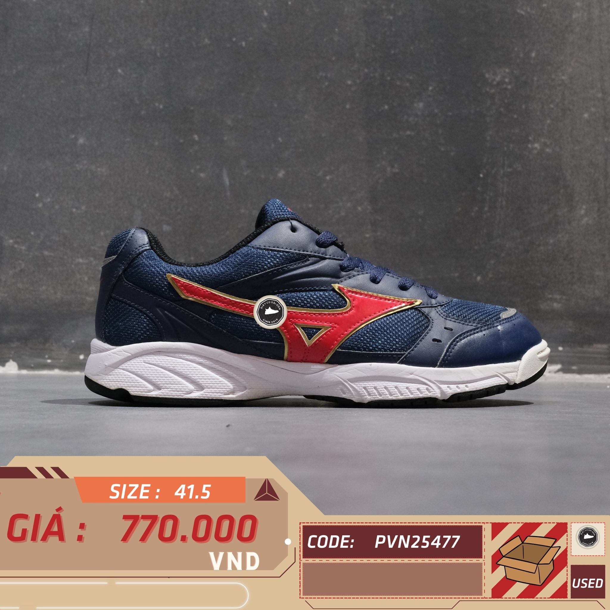 Mizuno Cyclone Speed 2 Navy Red Gold - V1GA198009 - Size 41.5 - GIÀY 2HAND CHÍNH HÃNG PVN25477