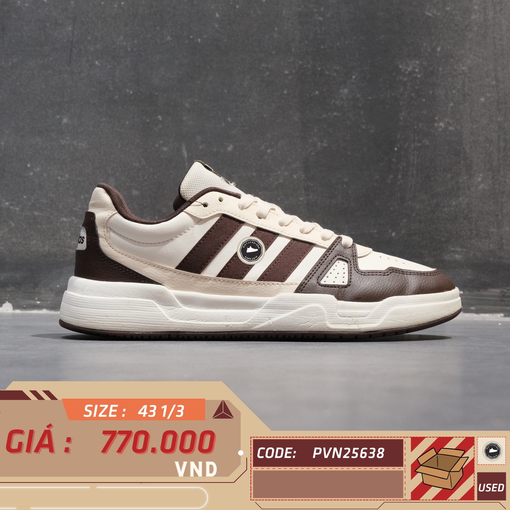 Adidas Court Silk Wonder White Shadow Brown - JS3419 - Size 43 1/3 - GIÀY 2HAND CHÍNH HÃNG PVN25638