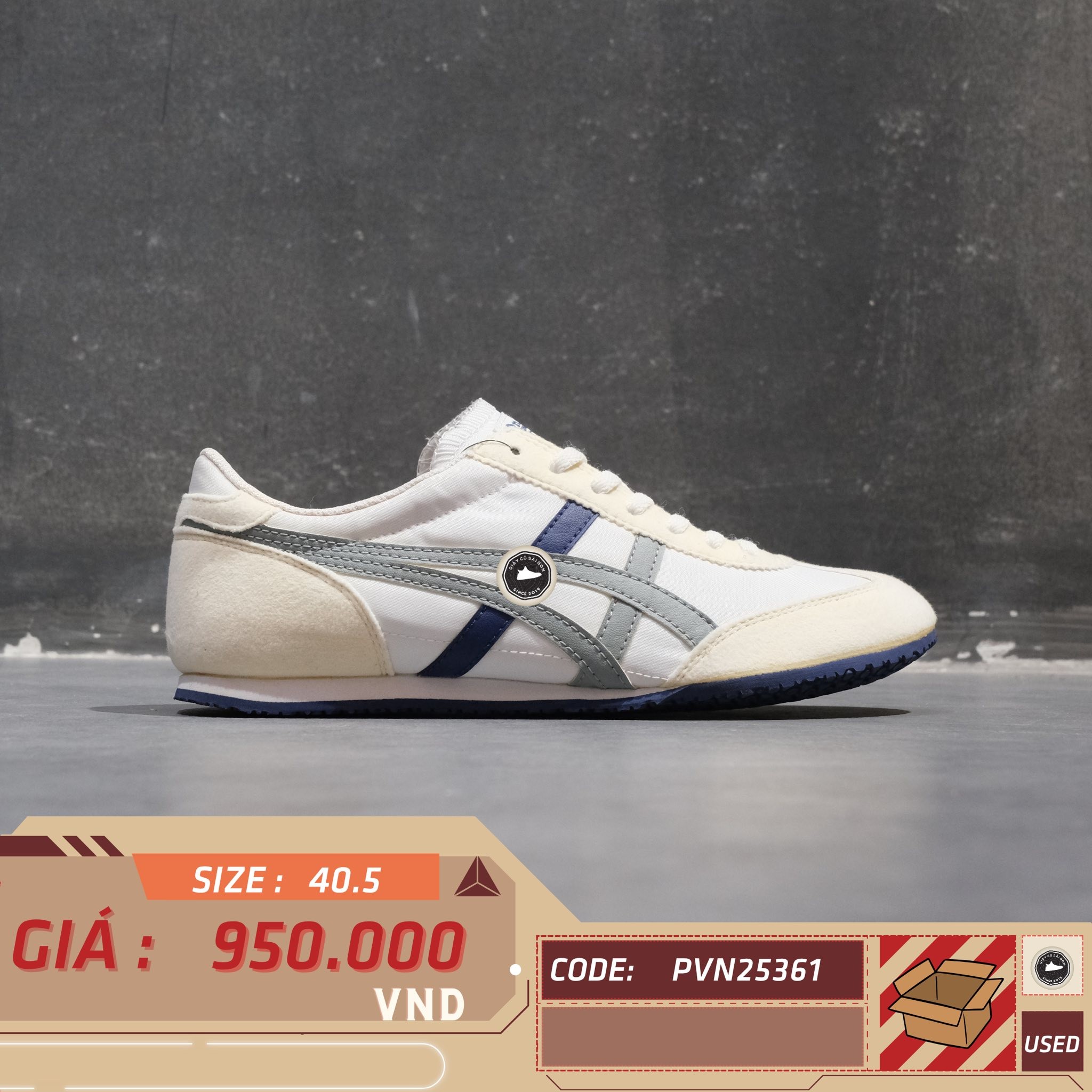 Onitsuka Tiger Serrano White Directoire Blue - 1183B400-100 - Size 40.5 - GIÀY 2HAND CHÍNH HÃNG PVN25361