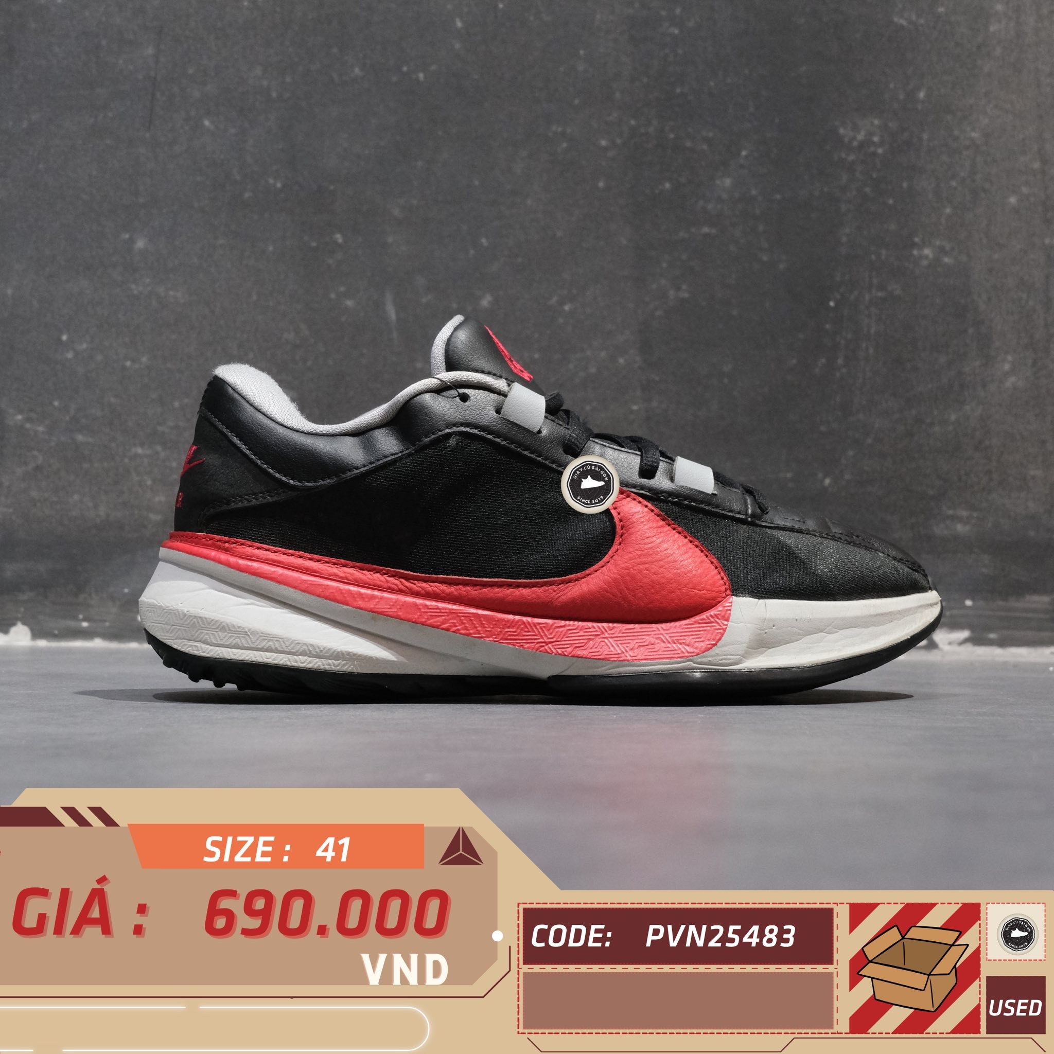 Nike Zoom Freak 5 EP Black University Red - DX4996-004 - Size 41 - GIÀY 2HAND CHÍNH HÃNG PVN25483