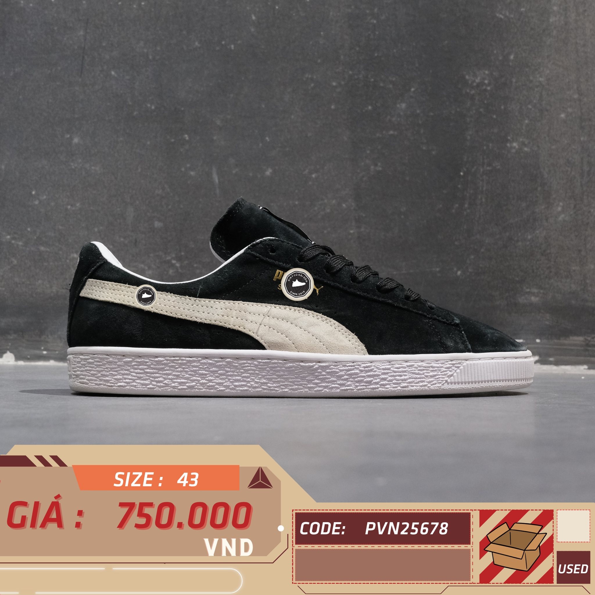 Puma Suede Classic Black White - 352634 03 - Size 43 - GIÀY 2HAND CHÍNH HÃNG PVN25678