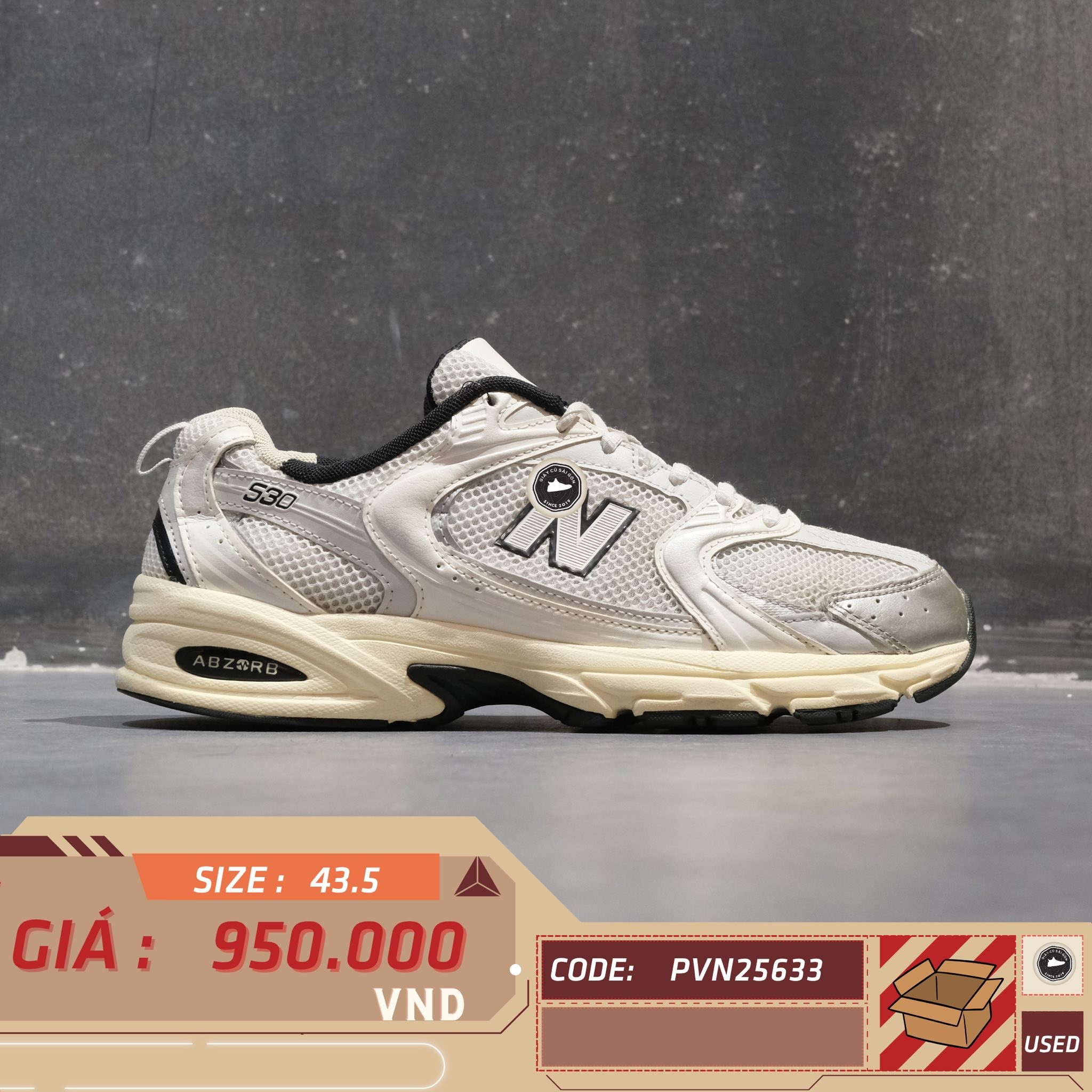 New Balance 530 Munsell White Silver Metallic - MR530EMA - Size 43.5 - GIÀY 2HAND CHÍNH HÃNG PVN25633