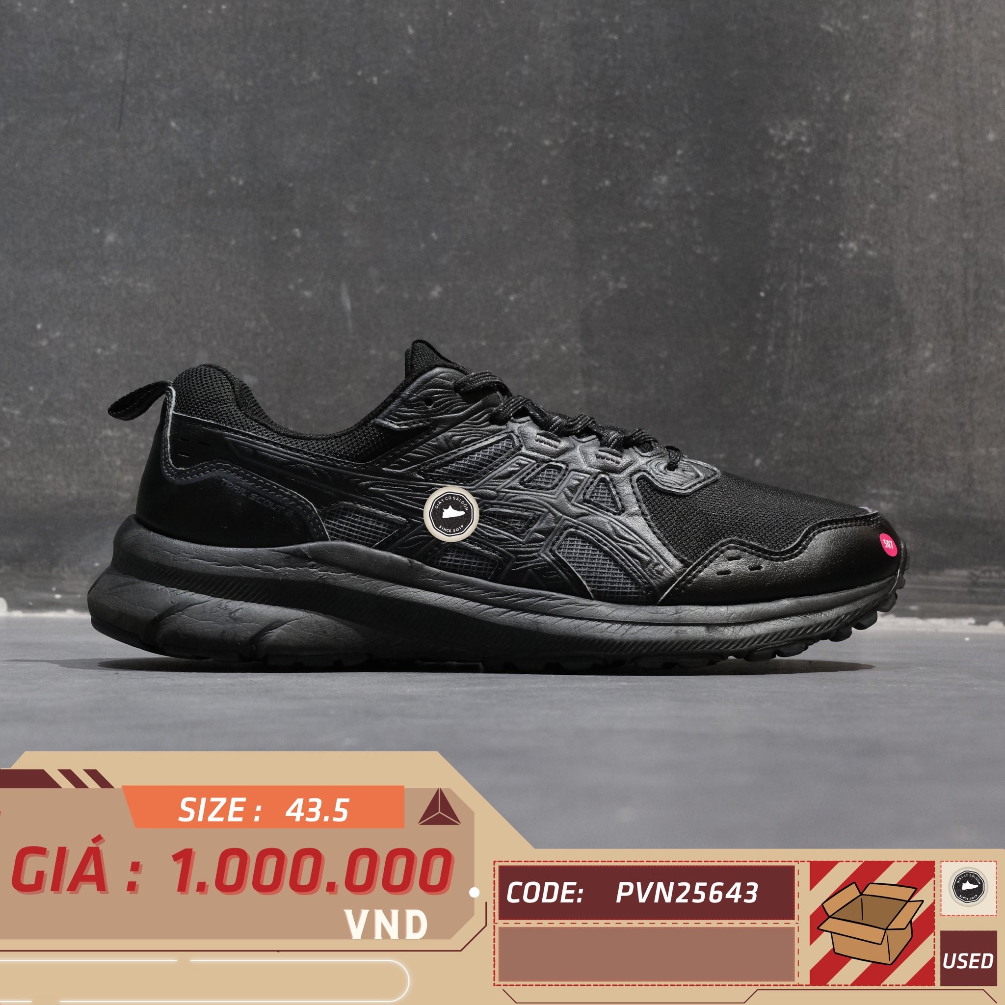 Asics Trail Scout 3 Black - 1011B700 - Size 43.5 - GIÀY 2HAND CHÍNH HÃNG PVN25643