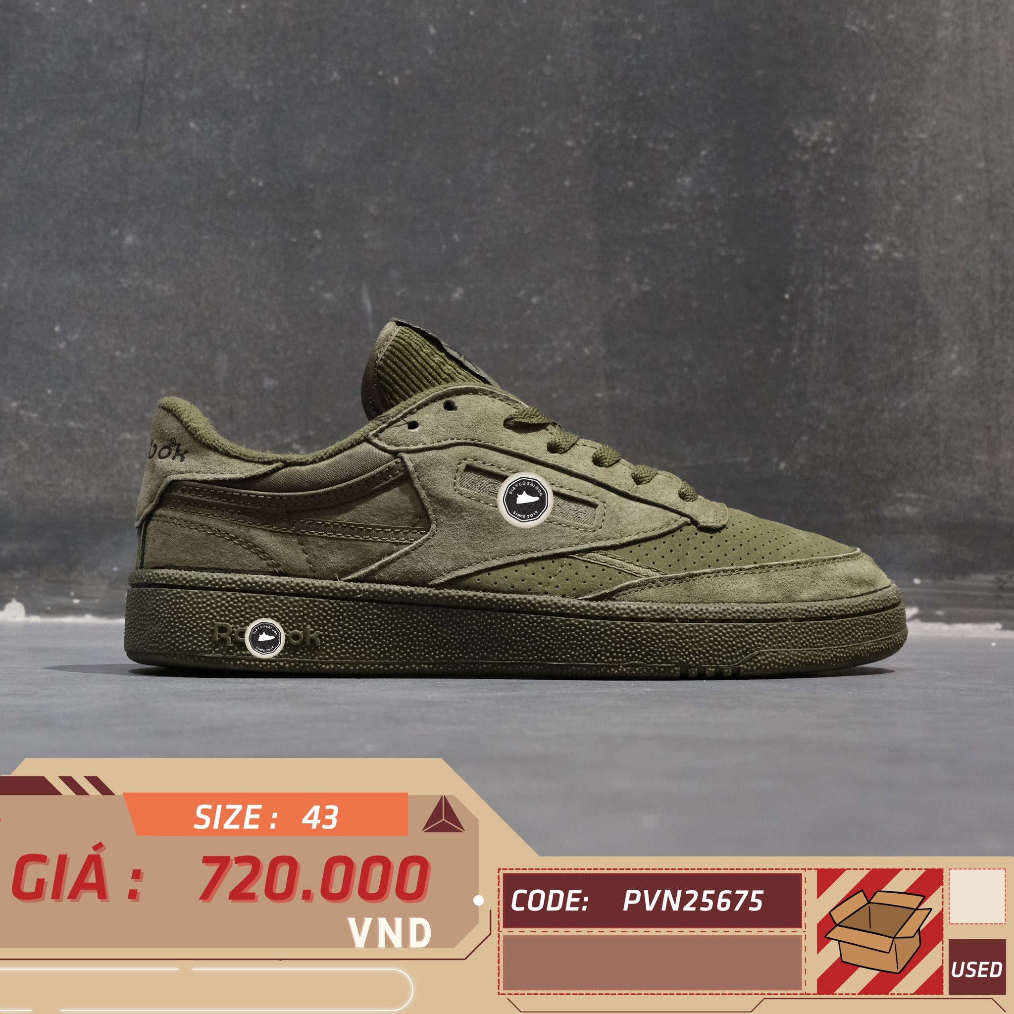 Reebok Club C 85 'Army Green' - GV7044 - Size 43 - GIÀY 2HAND CHÍNH HÃNG PVN25675