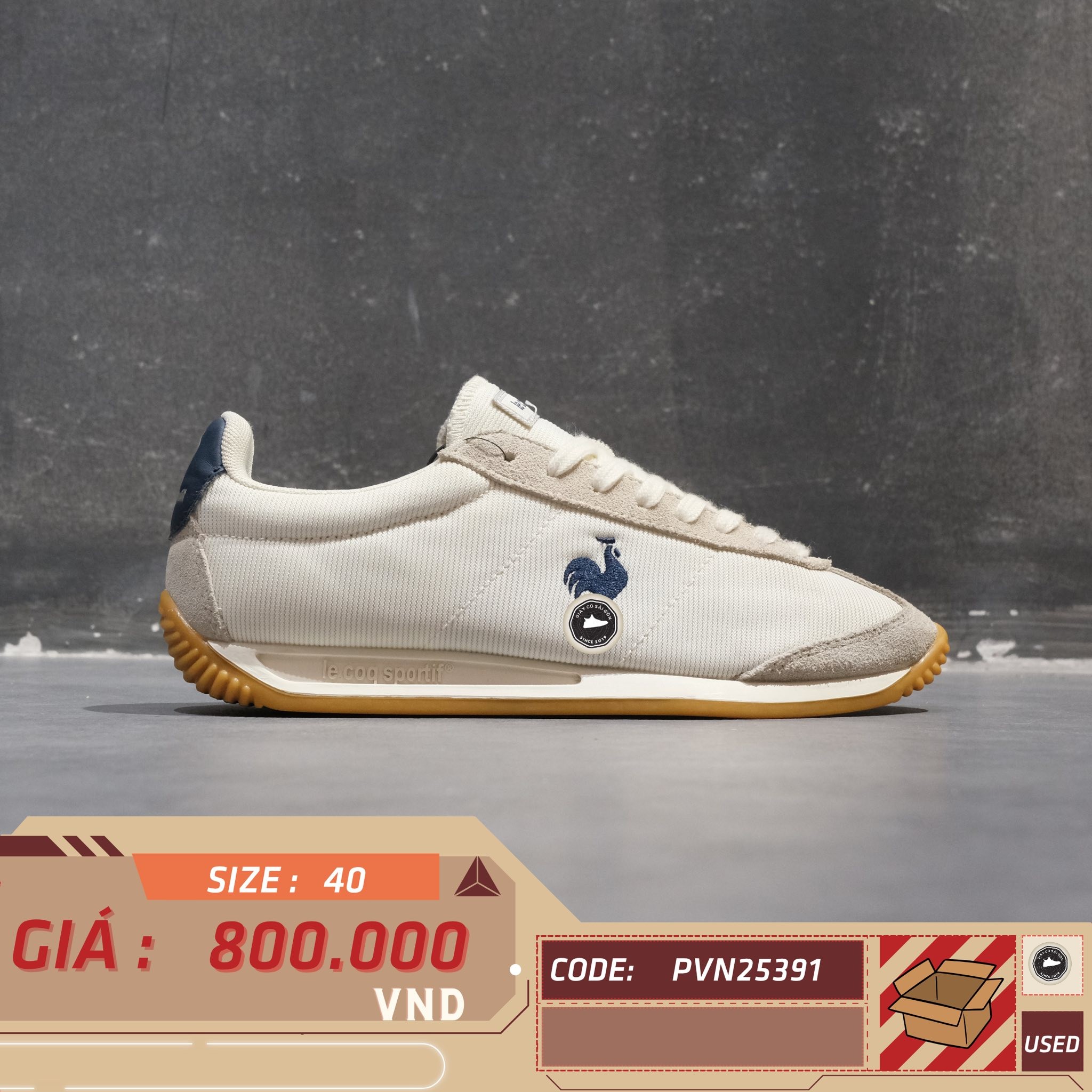 Le Coq Sportif Montpellier Cream Navy Gum - L241MECS0111AAA - Size 40 - GIÀY 2HAND CHÍNH HÃNG PVN25391