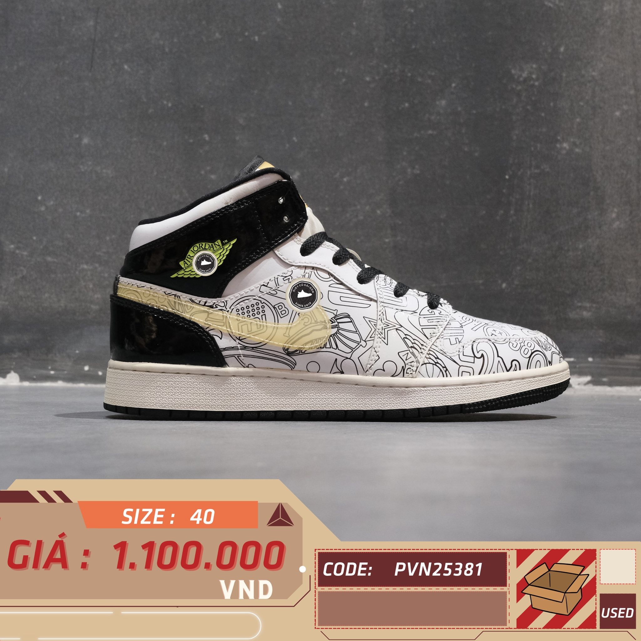 Nike Air Jordan 1 Mid SE GS 'DIY' - DC4099-100 - Size 40 - GIÀY 2HAND CHÍNH HÃNG PVN25381
