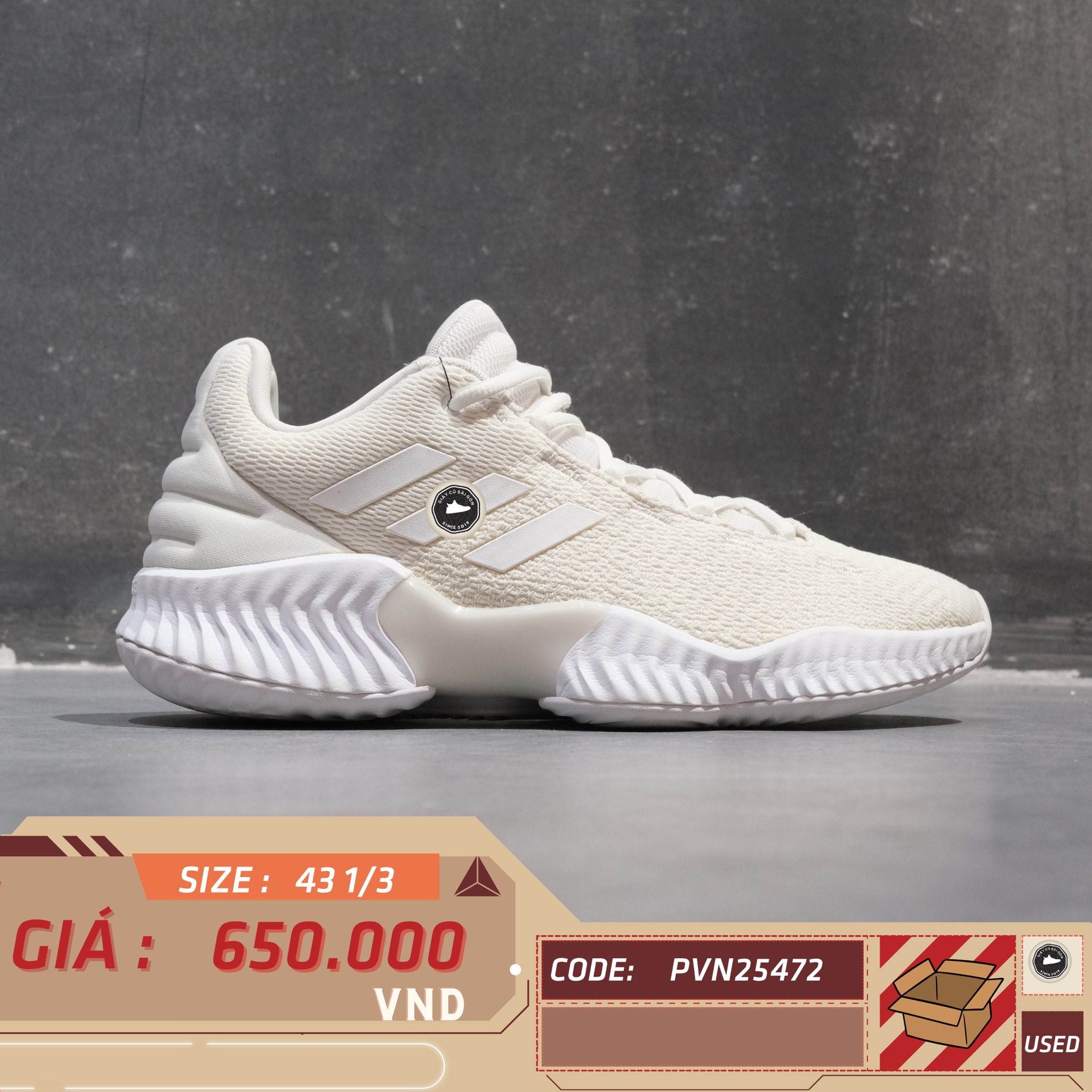 adidas Pro Bounce 2018 Low White - FW0903 - Size 43 1/3 - GIÀY 2HAND CHÍNH HÃNG PVN25472