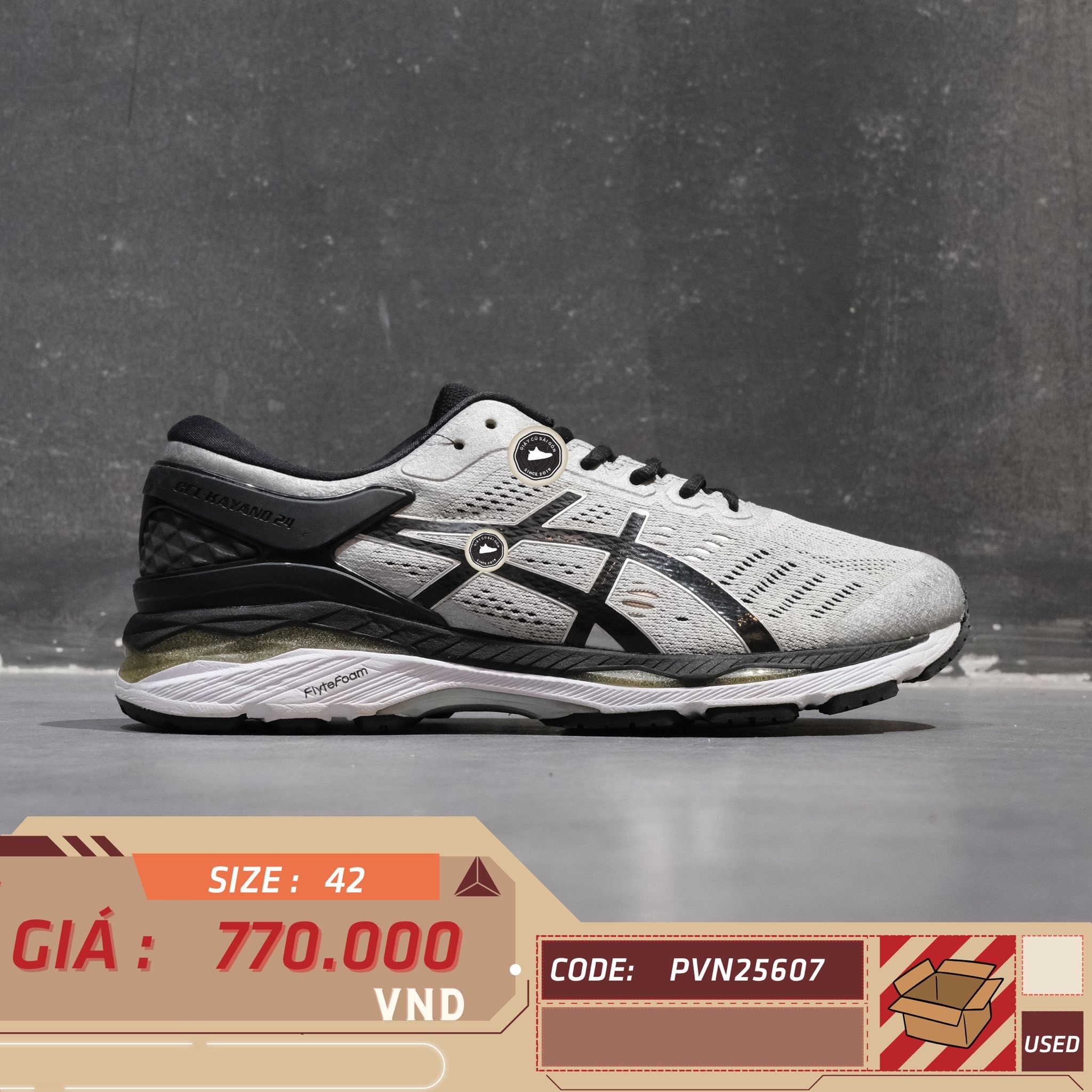 Asics Gel-Kayano 24 Silver Black (4E Extra Wide) - T7A1N - Size 42 - GIÀY 2HAND CHÍNH HÃNG PVN25607
