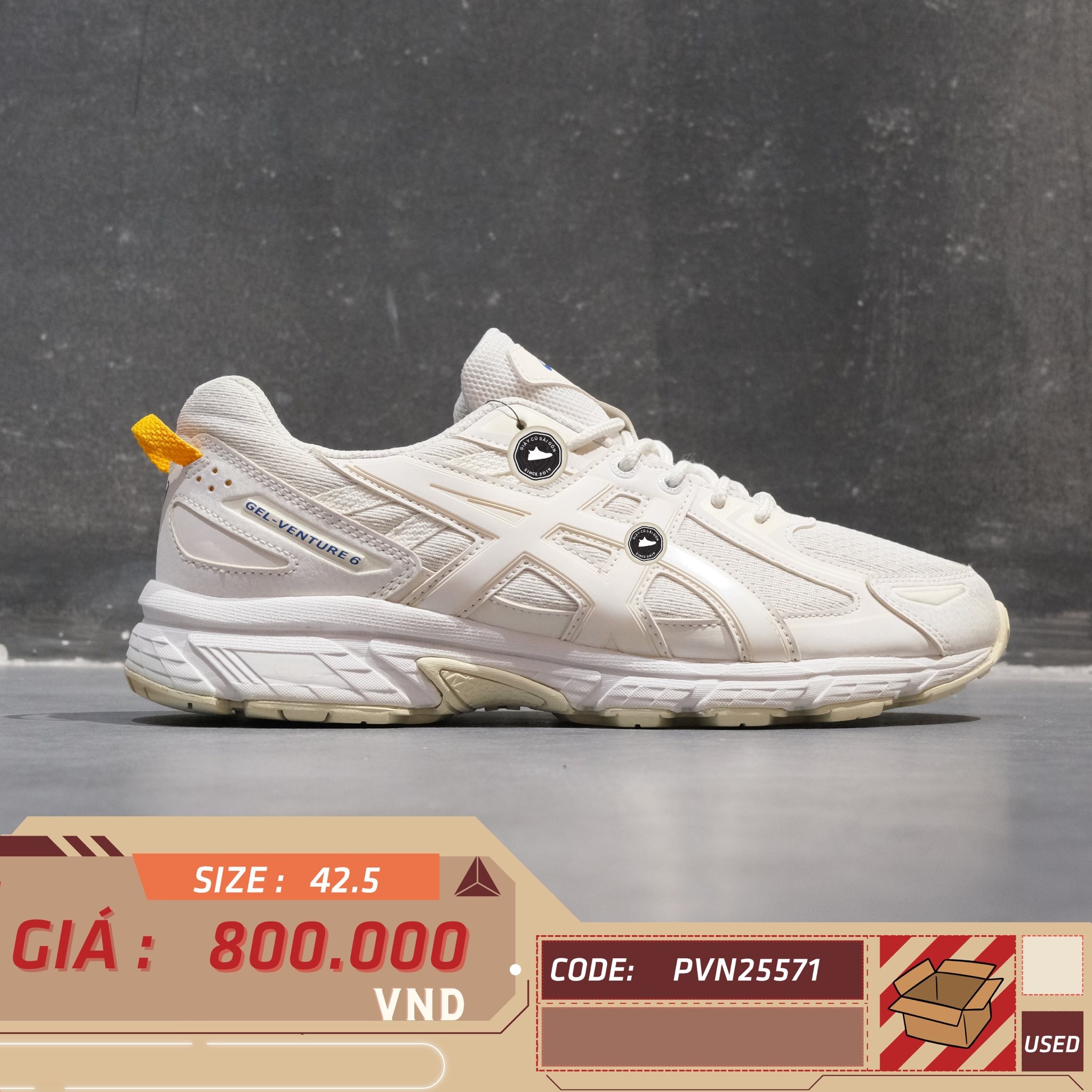 Asics Gel-Venture 6 Cream White - 1203A297 - Size 42.5 - GIÀY 2HAND CHÍNH HÃNG PVN25571