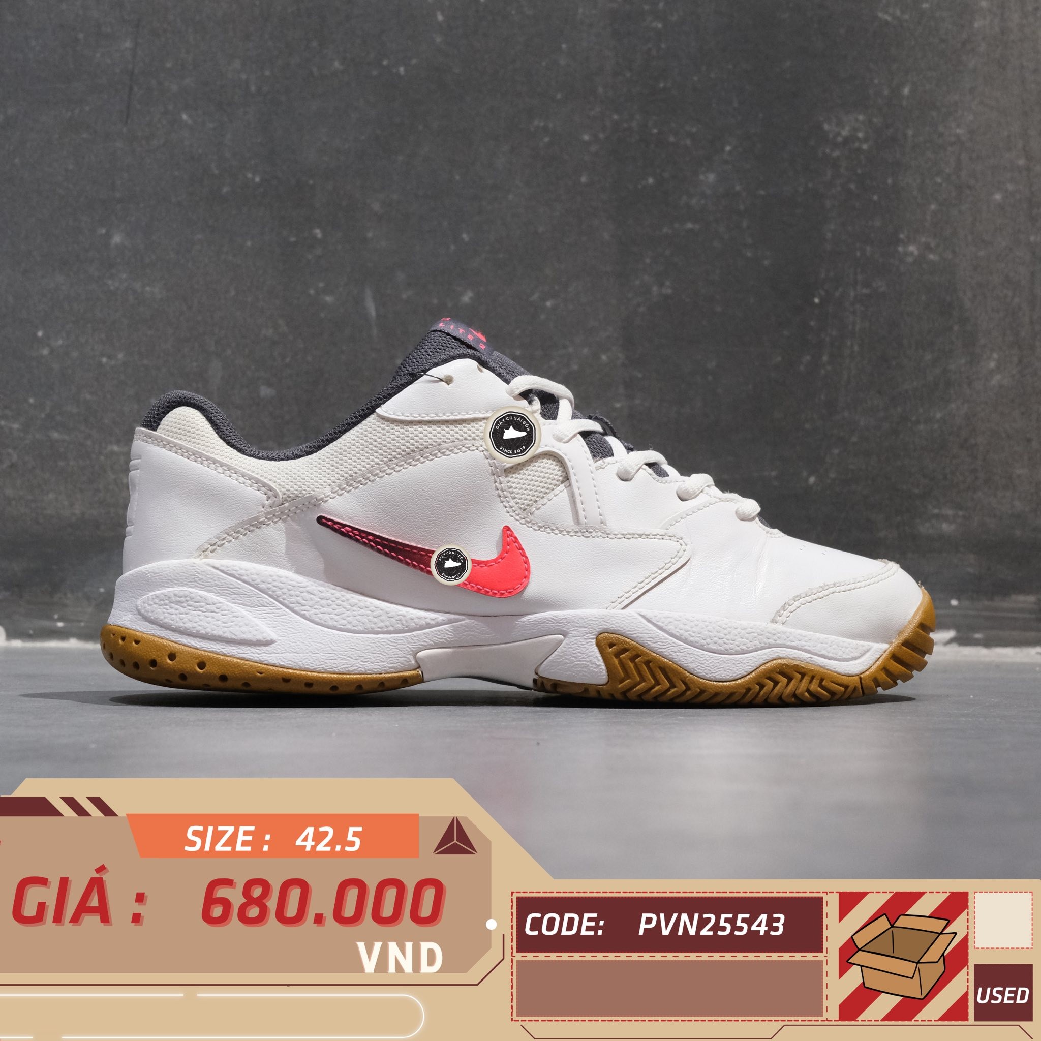 Nike Court Lite 2 White Laser Crimson - AR8836-102 - Size 42.5 - GIÀY 2HAND CHÍNH HÃNG PVN25543