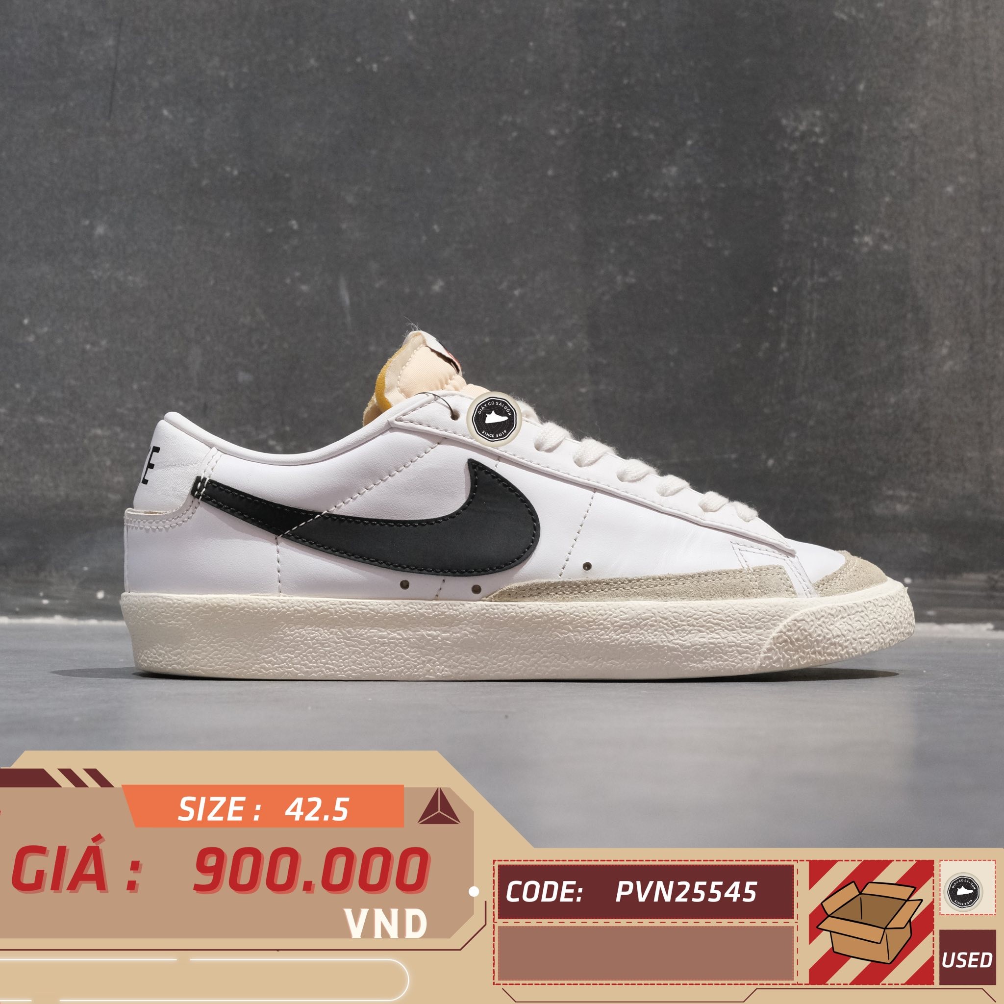 Nike Blazer Low '77 Vintage 'White Black' - DA6364-101 - Size 42.5 - GIÀY 2HAND CHÍNH HÃNG PVN25545