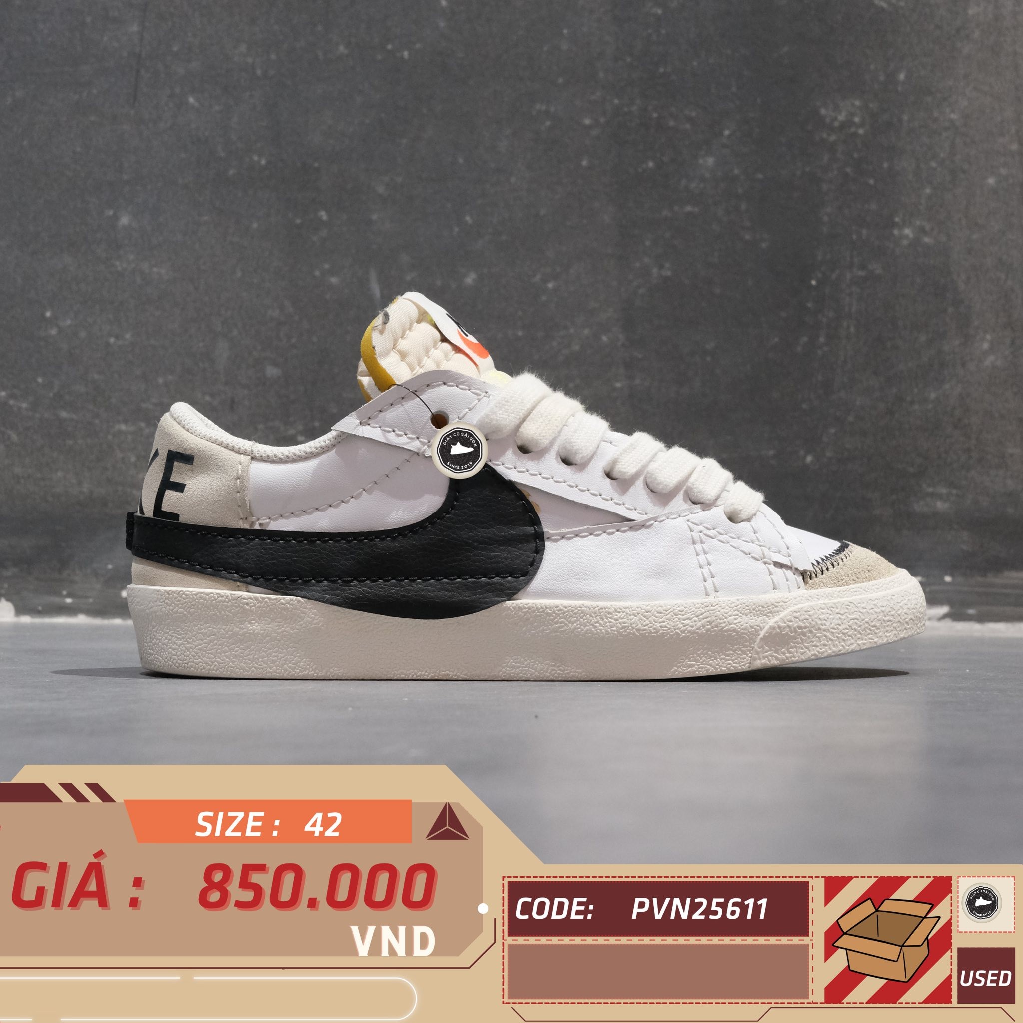 Nike Blazer Low '77 Jumbo White Black - DN2158-101 - Size 42 - GIÀY 2HAND CHÍNH HÃNG PVN25611