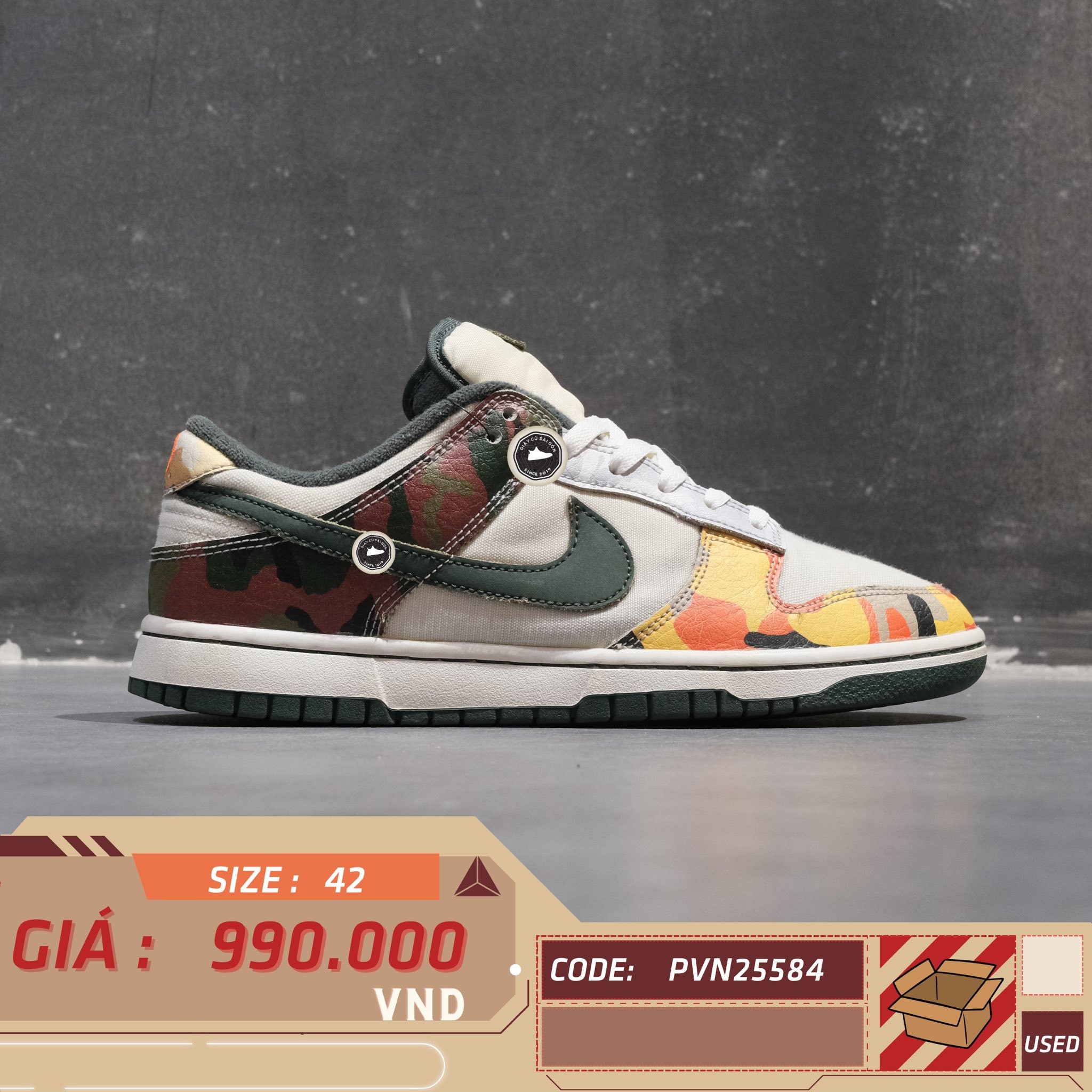 Nike Dunk Low SE Sail Multi-Camo - DH0957-100 - Size 42 - GIÀY 2HAND CHÍNH HÃNG PVN25584