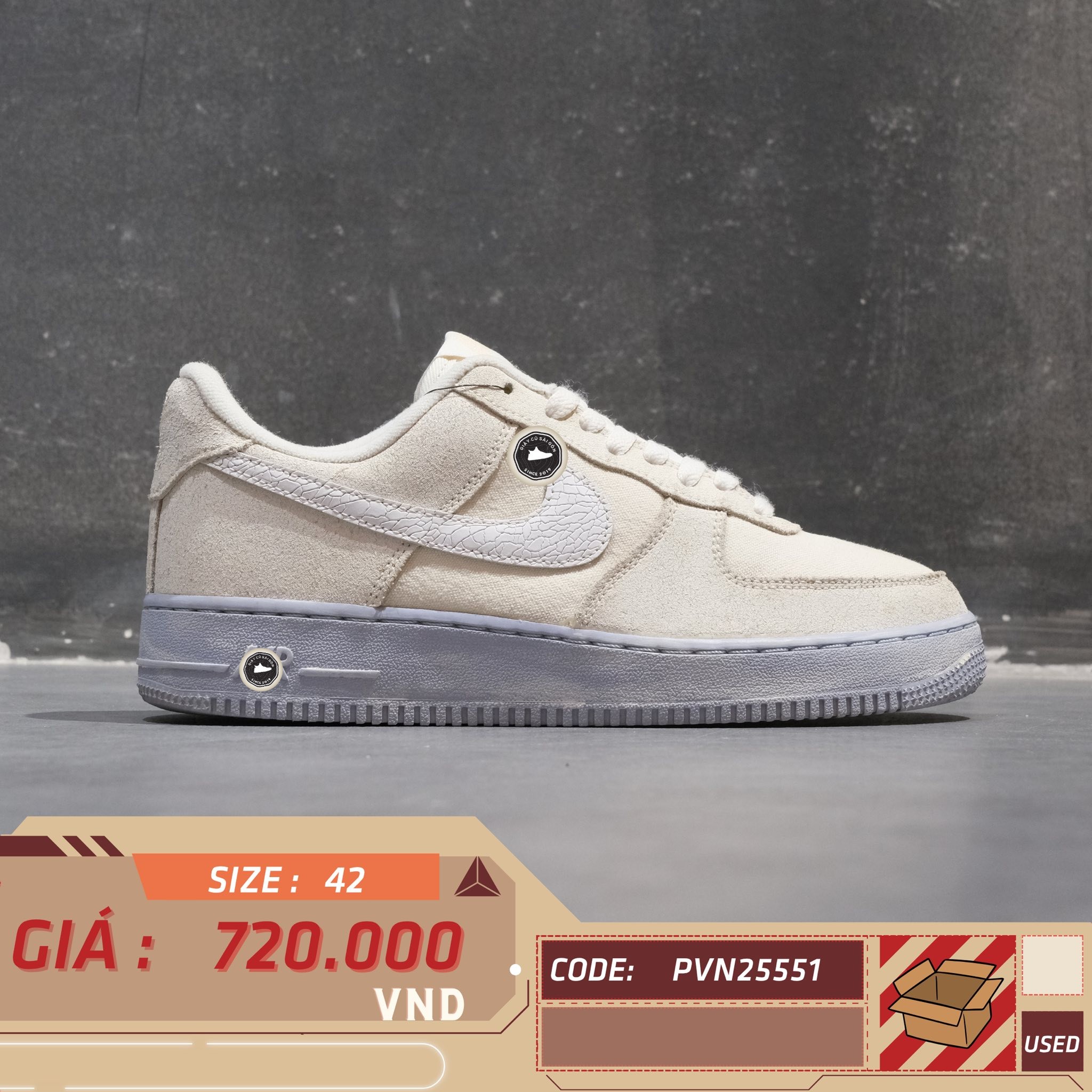 Nike Air Force 1 '07 LV8 EMB Summit White Blue Whisper - DV0787-100 - Size 42 - GIÀY 2HAND CHÍNH HÃNG PVN25551
