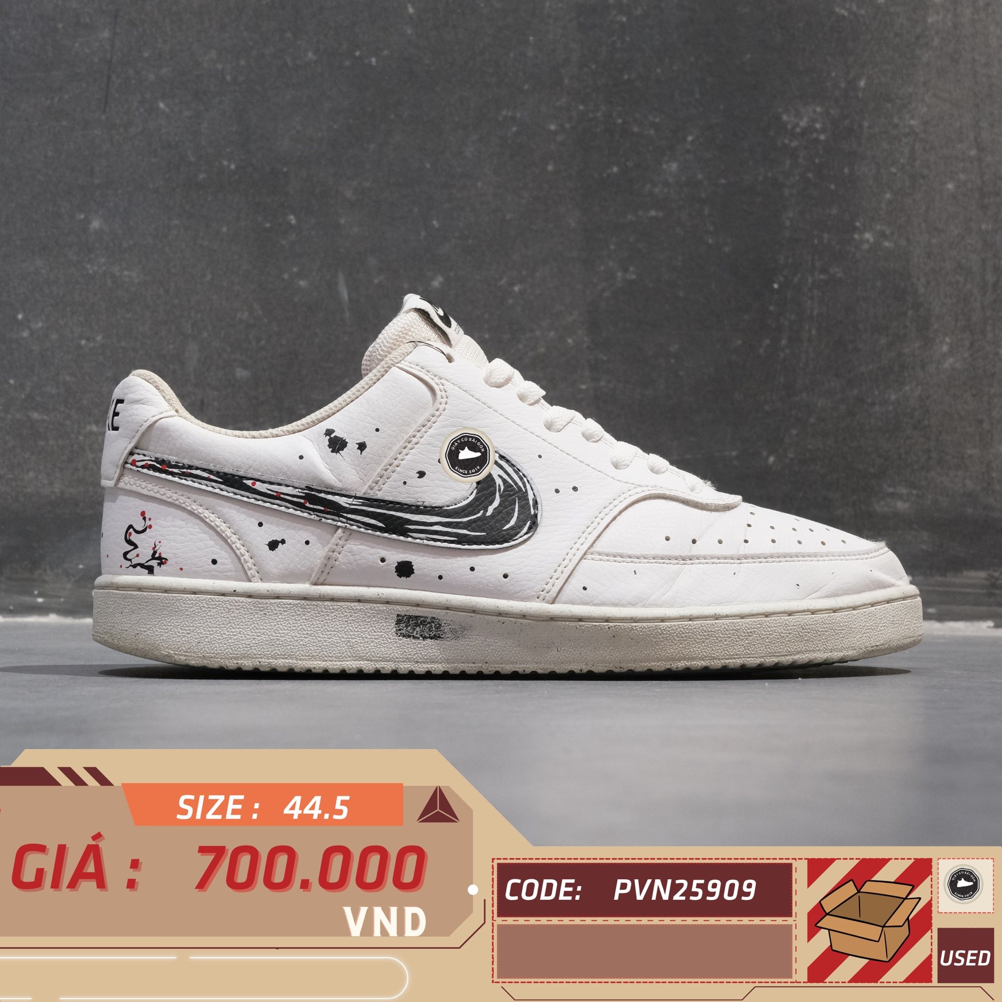 Nike Court Vision Low Next Nature Brushstroke Swoosh  - DH2987-101 - Size 44.5 - GIÀY 2HAND CHÍNH HÃNG PVN25909