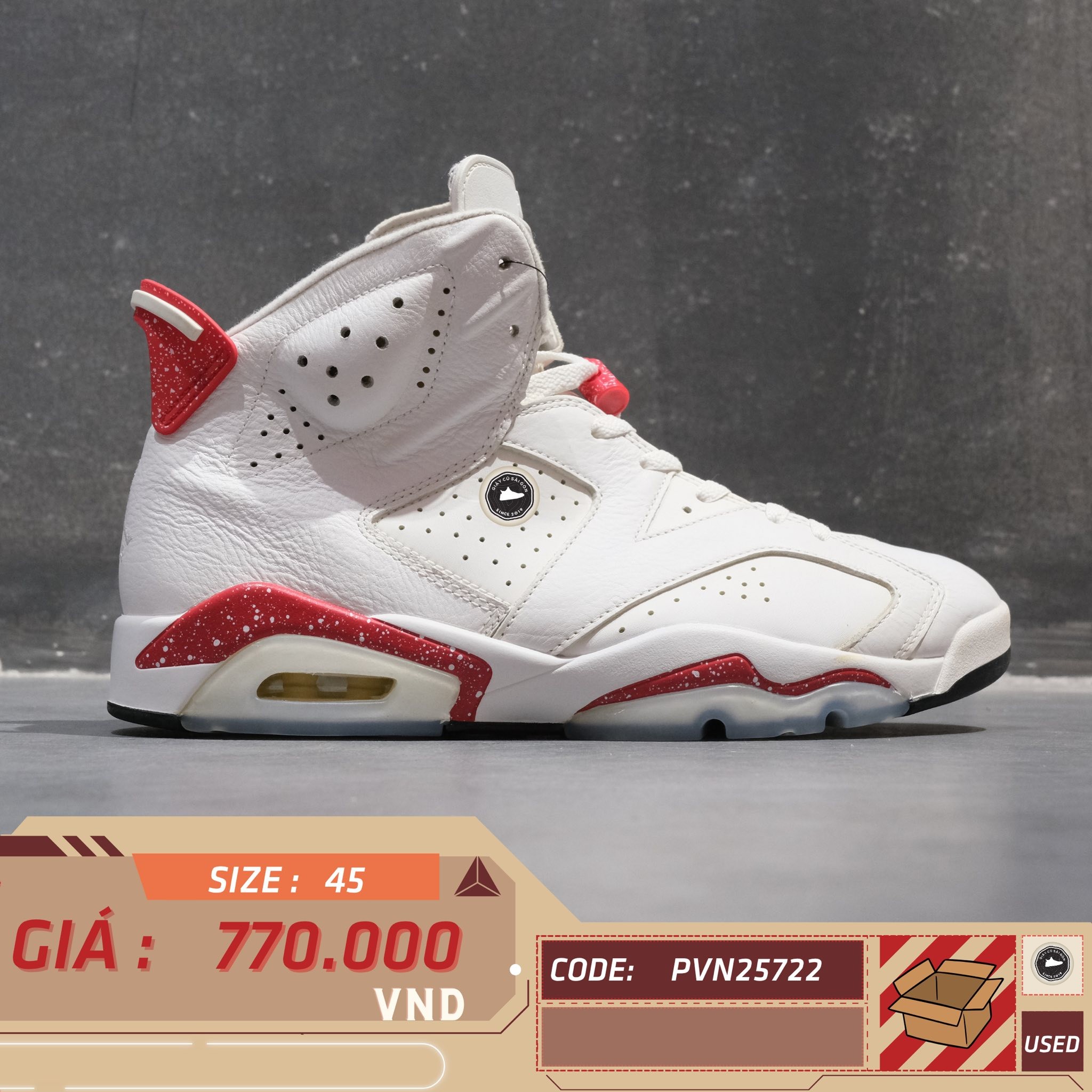 Air Jordan 6 Retro Red Oreo - CT8529-162 - Size 45 - GIÀY 2HAND CHÍNH HÃNG PVN25722