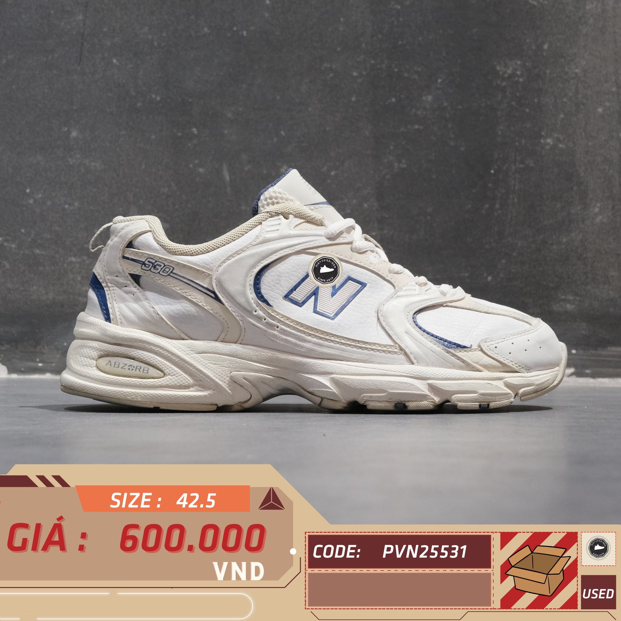 New Balance 530 Linen Fog Overcast Distressed - MR530CT - Size 42.5 - GIÀY 2HAND CHÍNH HÃNG PVN25531