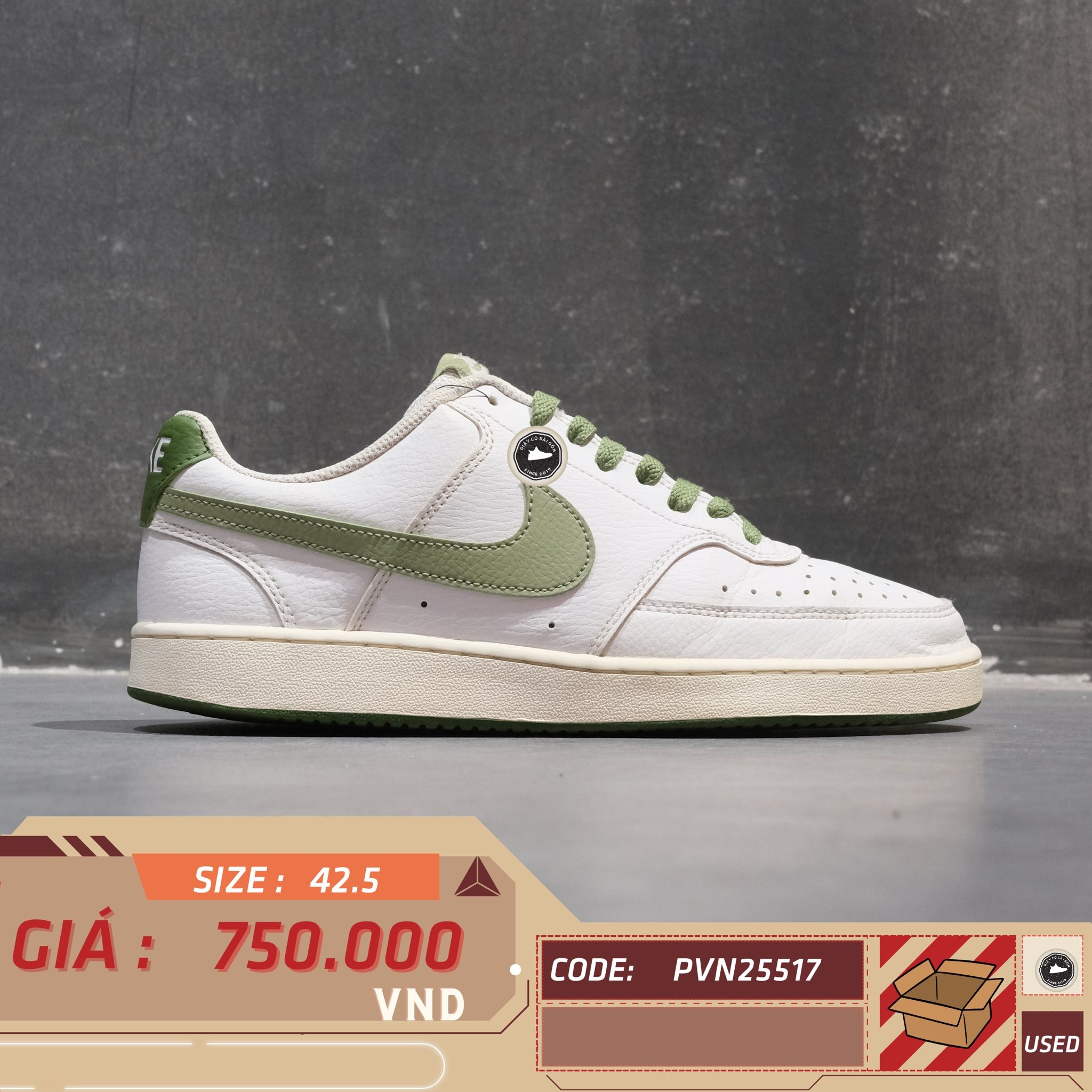 Nike Court Vision Low Next Nature 'White Oil Green' - FJ5480-100 - Size 42.5 - GIÀY 2HAND CHÍNH HÃNG PVN25517