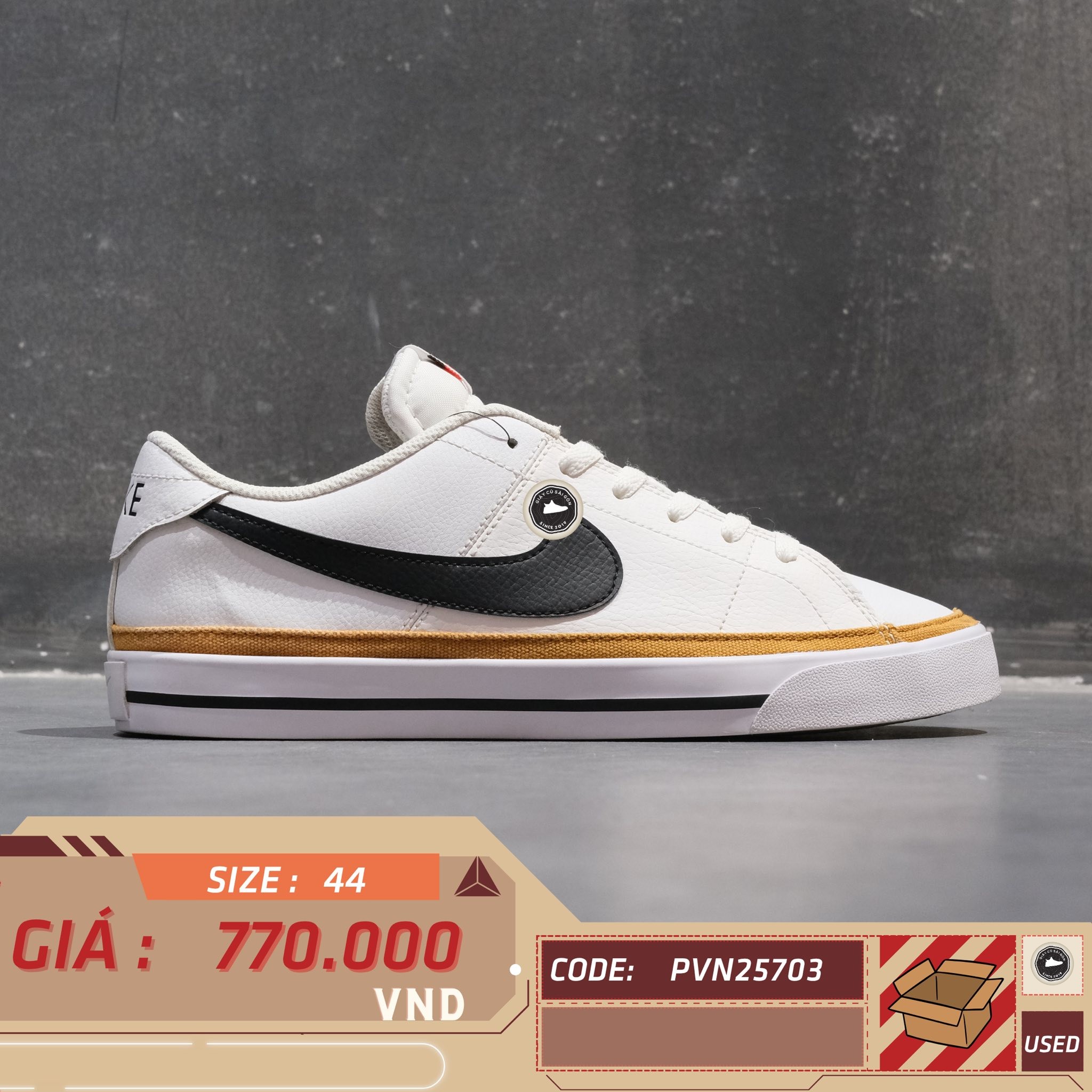 Nike Court Legacy White Black Desert Ochre - CU4150-102 - Size 44 - GIÀY 2HAND CHÍNH HÃNG PVN25703