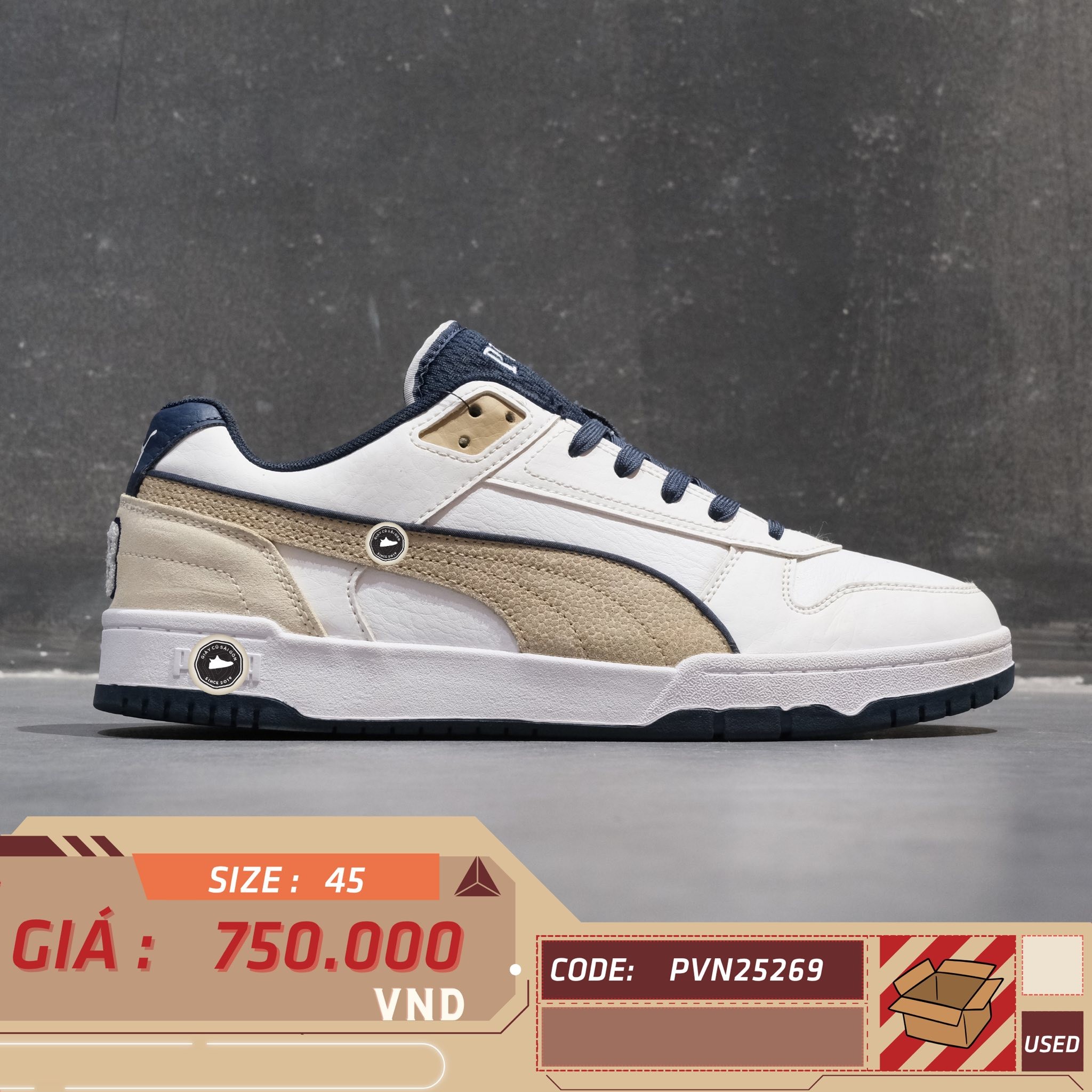 Puma RBD Game Low Retro Club White Navy Tan - 395075-01 - Size 45 - GIÀY 2HAND CHÍNH HÃNG PVN25269