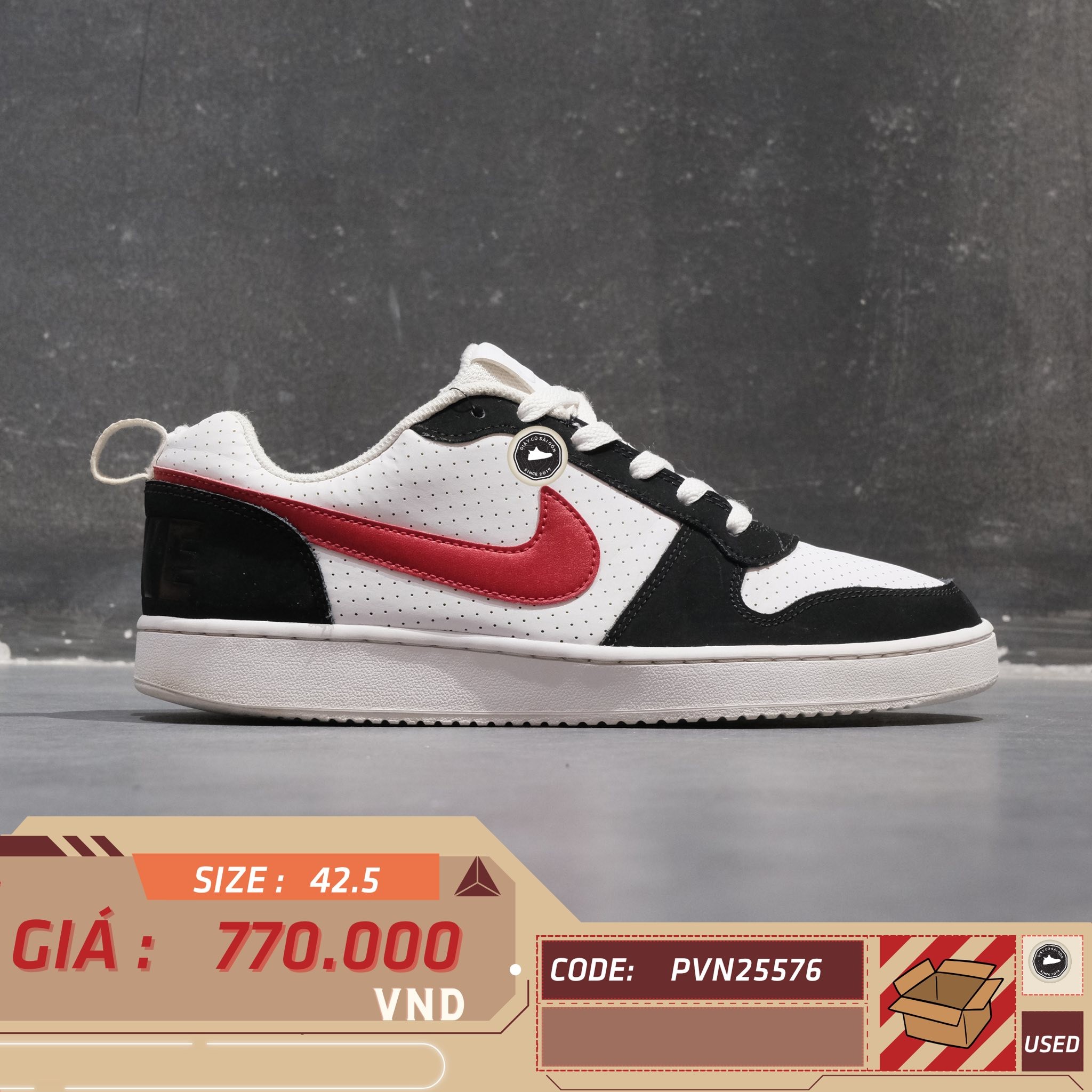 Nike Court Borough Low White Gym Red Black - 838937-102 - Size 42.5 - GIÀY 2HAND CHÍNH HÃNG PVN25576