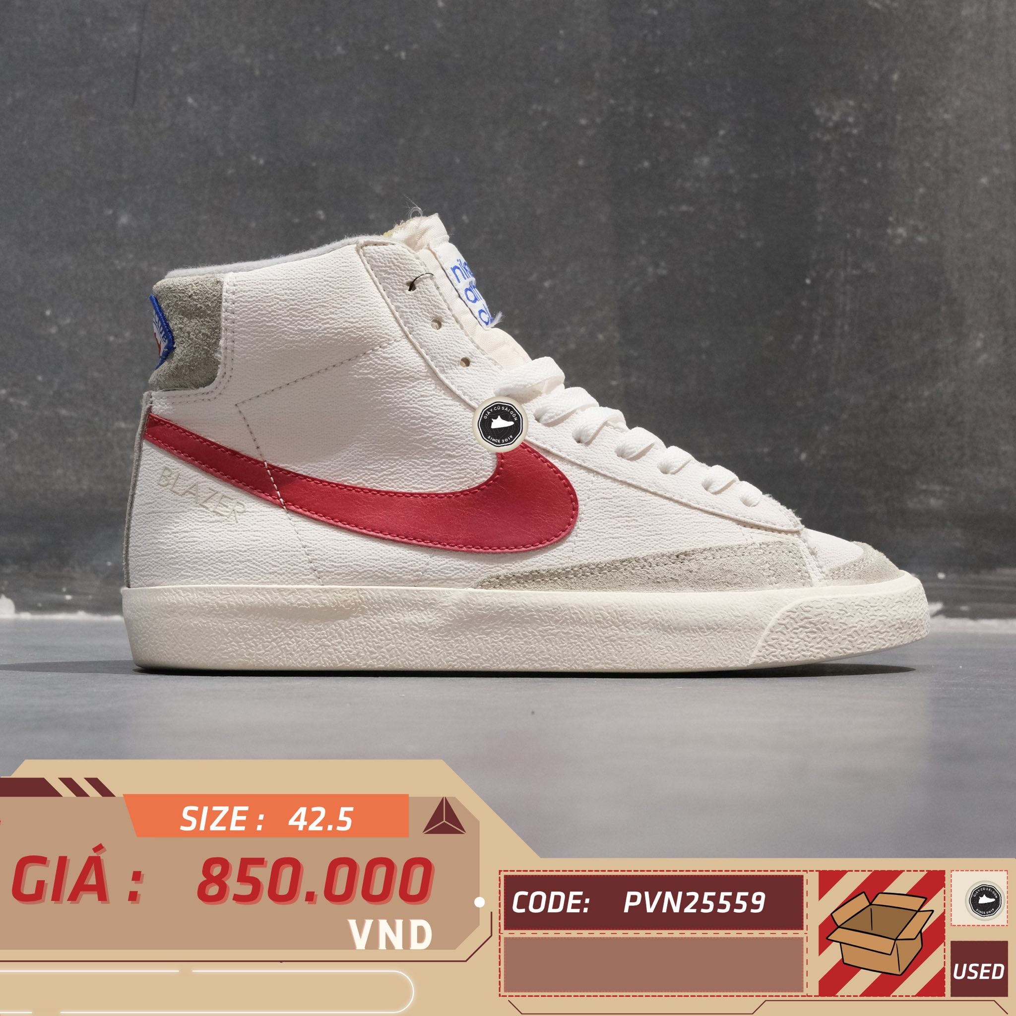 Nike Blazer Mid '77 Athletic Club White Gym Red - DH7694-100 - Size 42.5 - GIÀY 2HAND CHÍNH HÃNG PVN25559