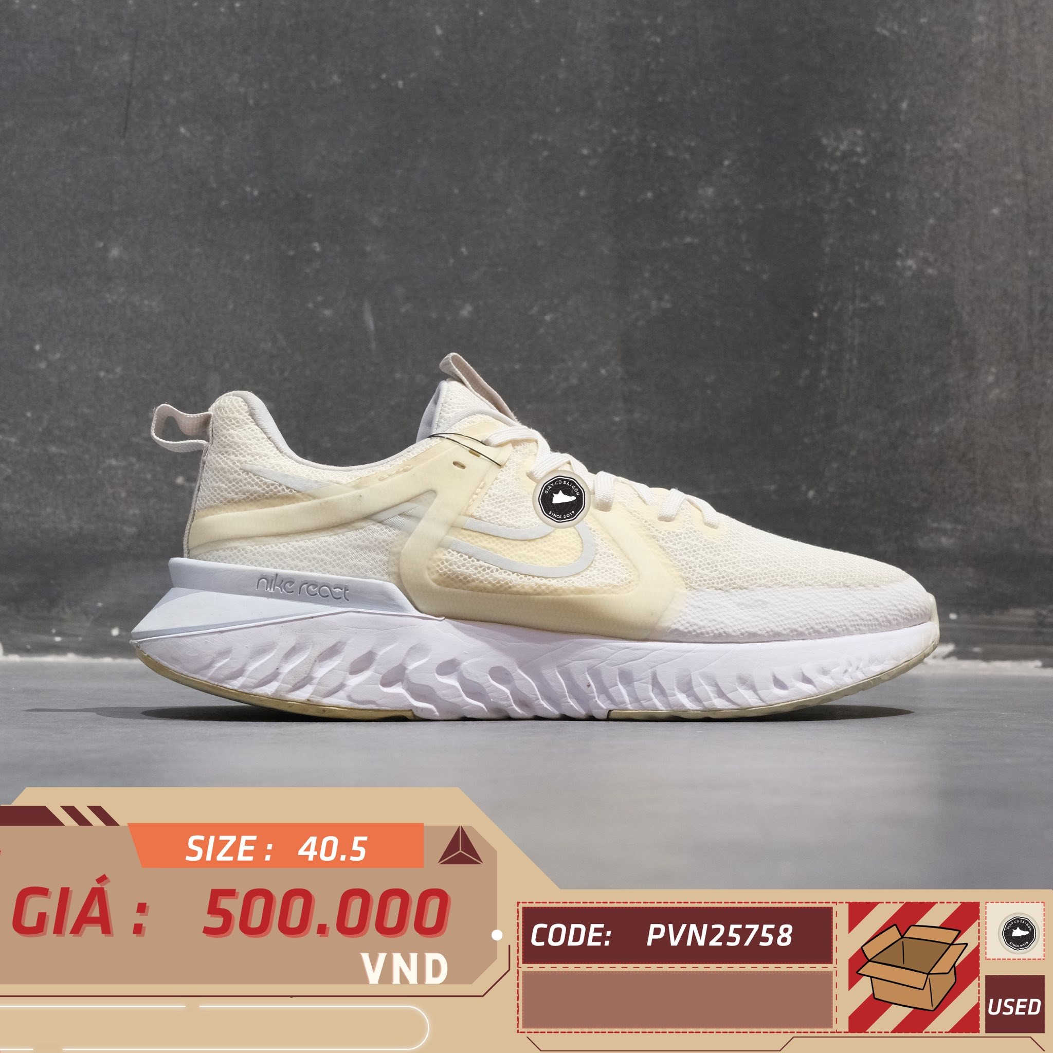 Nike Legend React 2 White Pure Platinum - AT1369-100 - Size 40.5 - GIÀY 2HAND CHÍNH HÃNG PVN25758