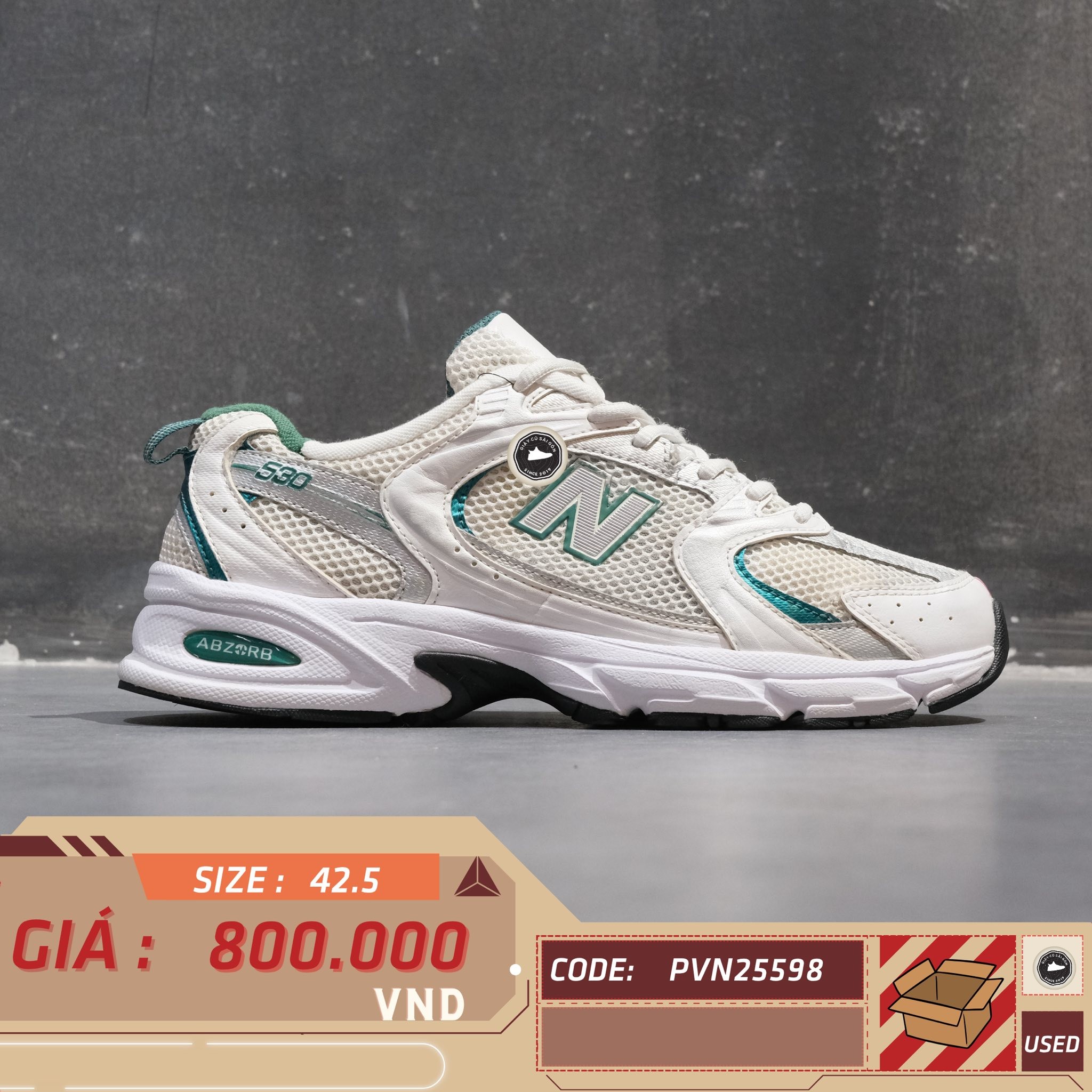 New Balance 530 White Silver Green - MR530UAB - Size 42.5 - GIÀY 2HAND CHÍNH HÃNG PVN25598