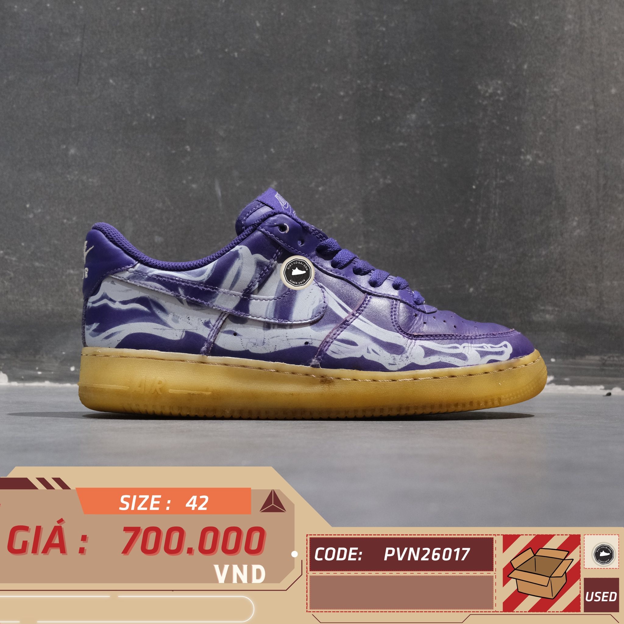 Nike Air Force 1 Low Purple Skeleton - CU8067-500 - Size 42 - GIÀY 2HAND CHÍNH HÃNG PVN26017
