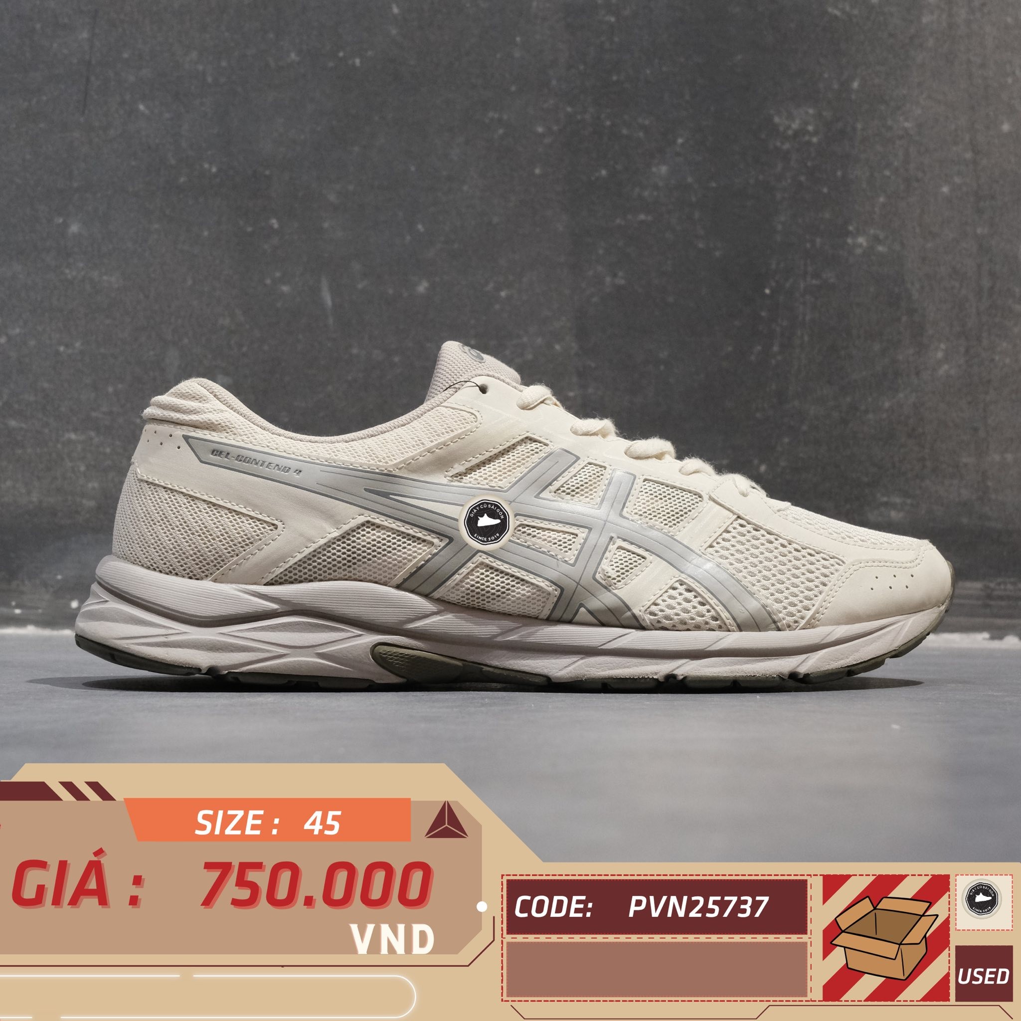 ASICS Gel-Contend 4 Birch Silver - T8D4Q - Size 45 - GIÀY 2HAND CHÍNH HÃNG PVN25737