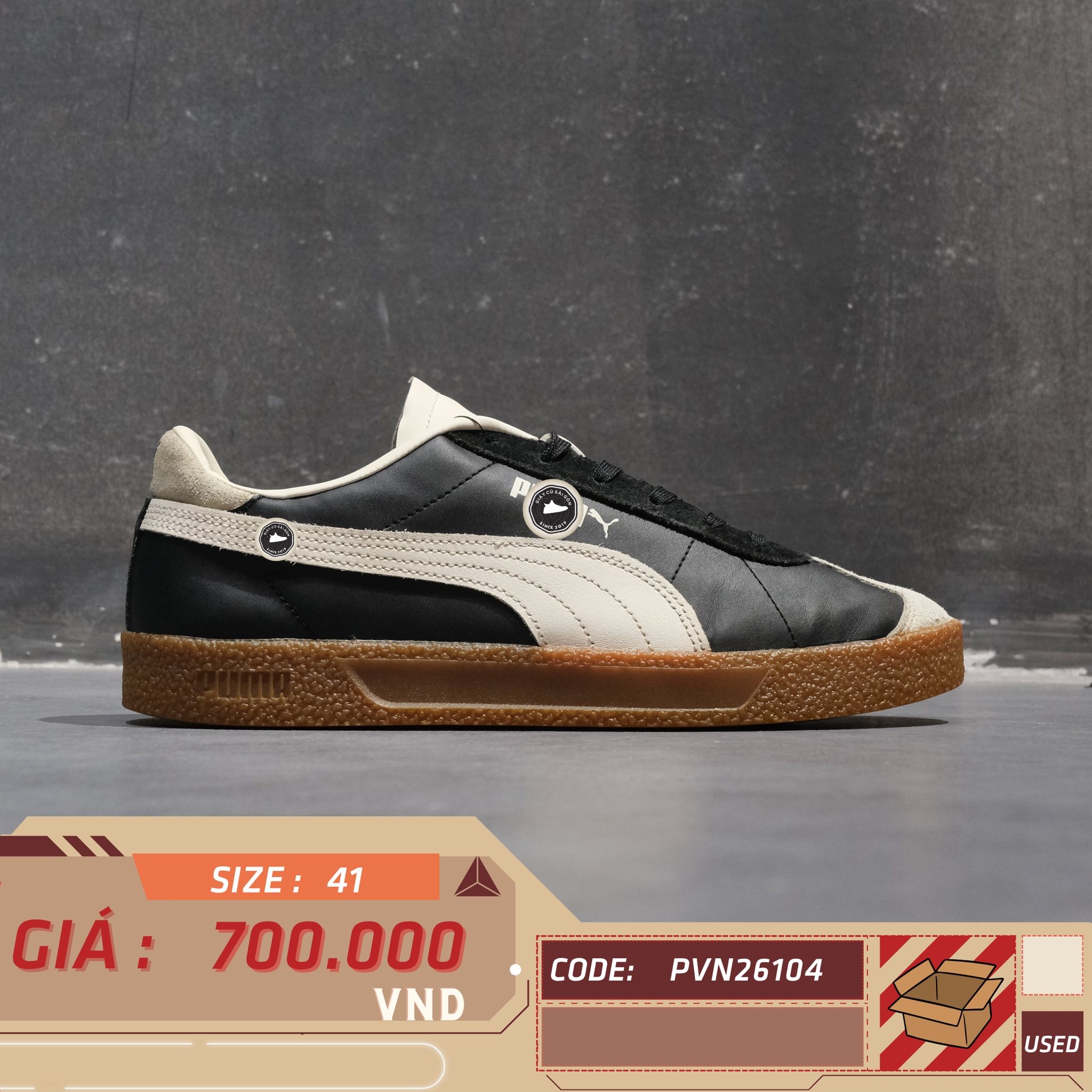 Puma Club SL Black White Gum - 401515-05 - Size 41 - GIÀY 2HAND CHÍNH HÃNG PVN26104