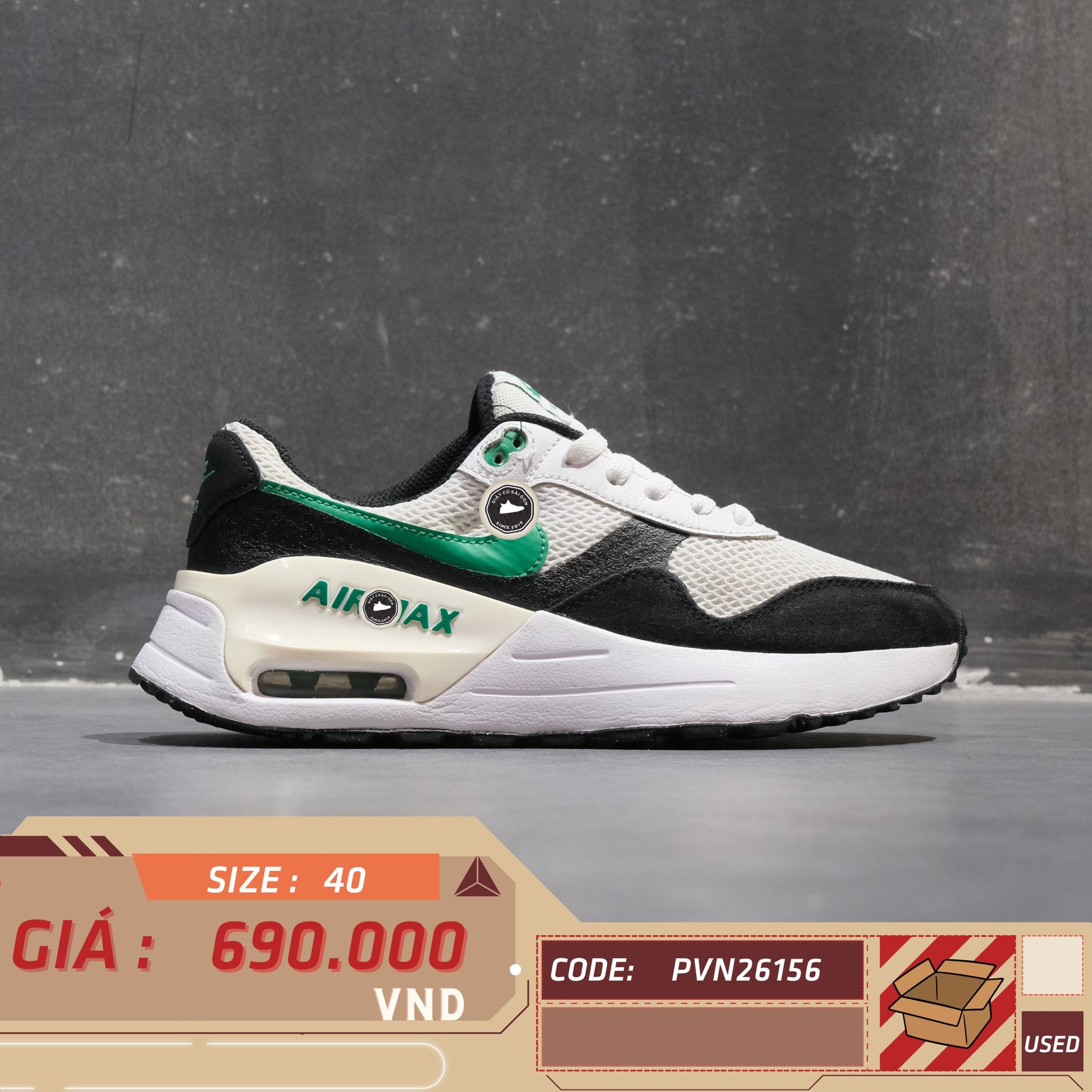 Nike Air Max SYSTM White Black Stadium Green - DM9537-105 - Size 40 - GIÀY 2HAND CHÍNH HÃNG PVN26156