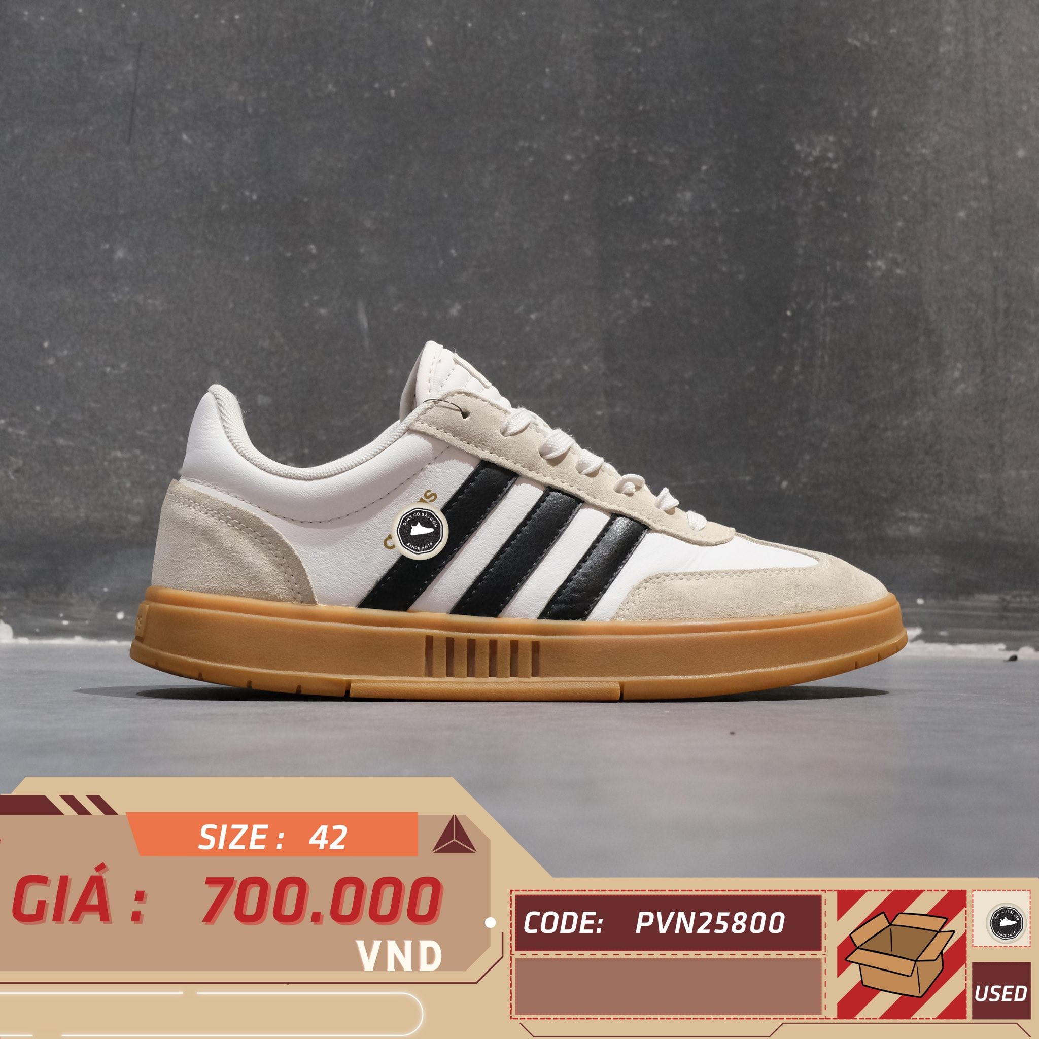 Adidas Gradas White Black Gum - FW3378 - Size 42 - GIÀY 2HAND CHÍNH HÃNG PVN25800