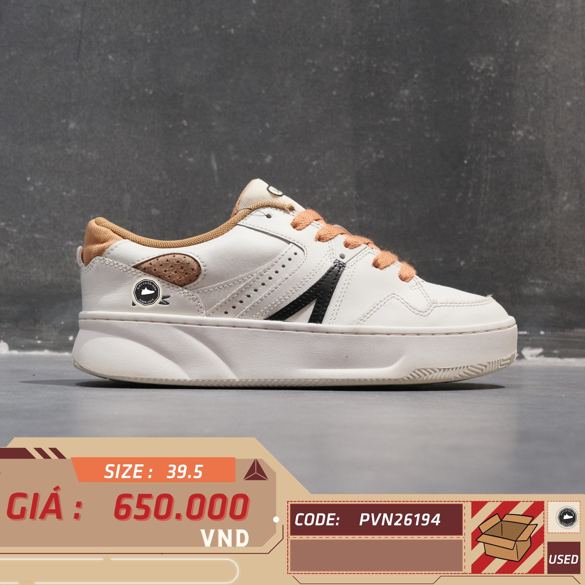 Lacoste L005 Leather White Tan - 744SFA0048291 - Size 39.5 - GIÀY 2HAND CHÍNH HÃNG PVN26194