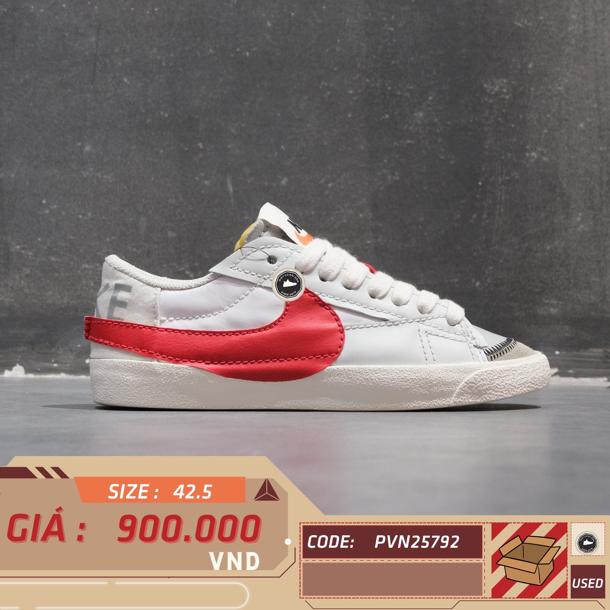 Nike Blazer Low '77 Jumbo White University Red - DQ8769-100 - Size 42.5 - GIÀY 2HAND CHÍNH HÃNG PVN25792
