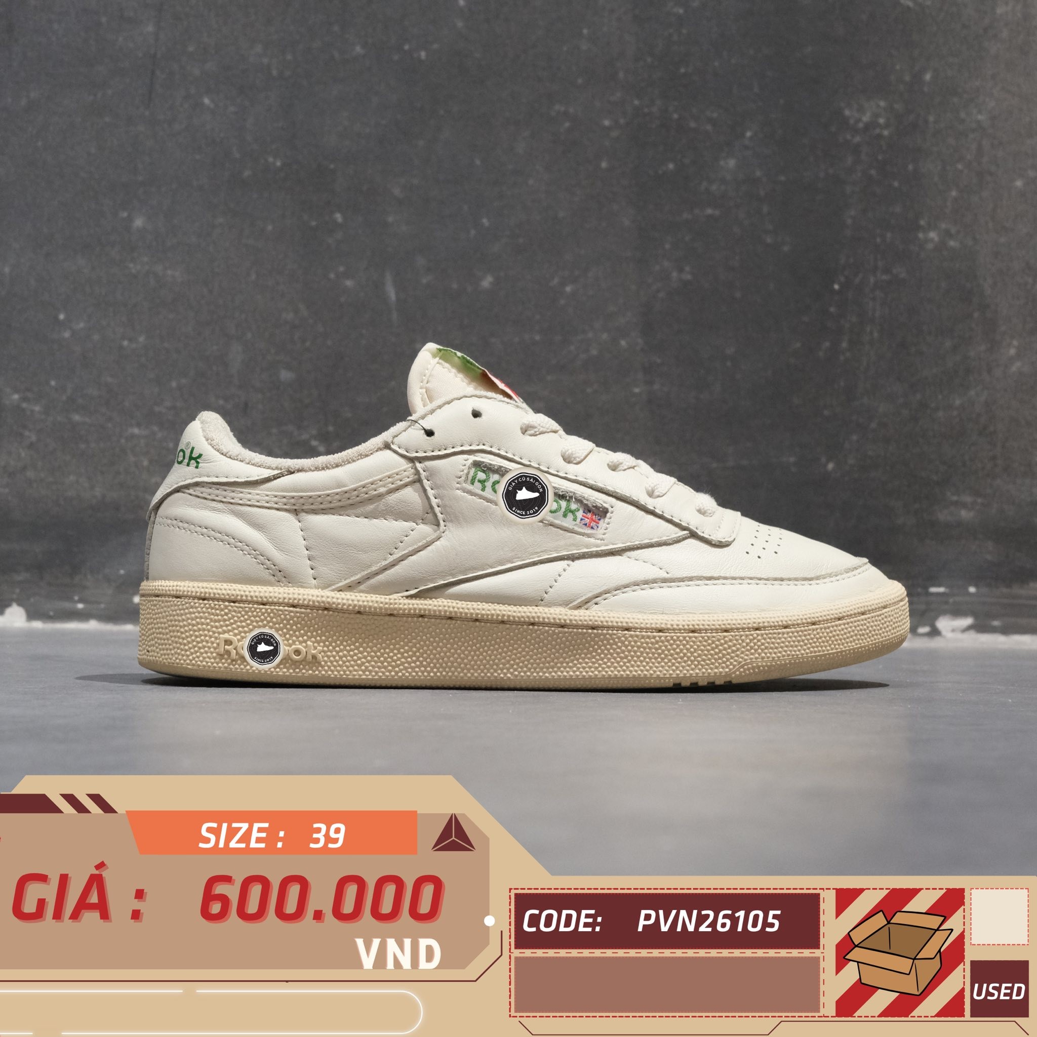 Reebok Club C 85 Vintage Chalk Glen Green - DV5434 - Size 39 - GIÀY 2HAND CHÍNH HÃNG PVN26105