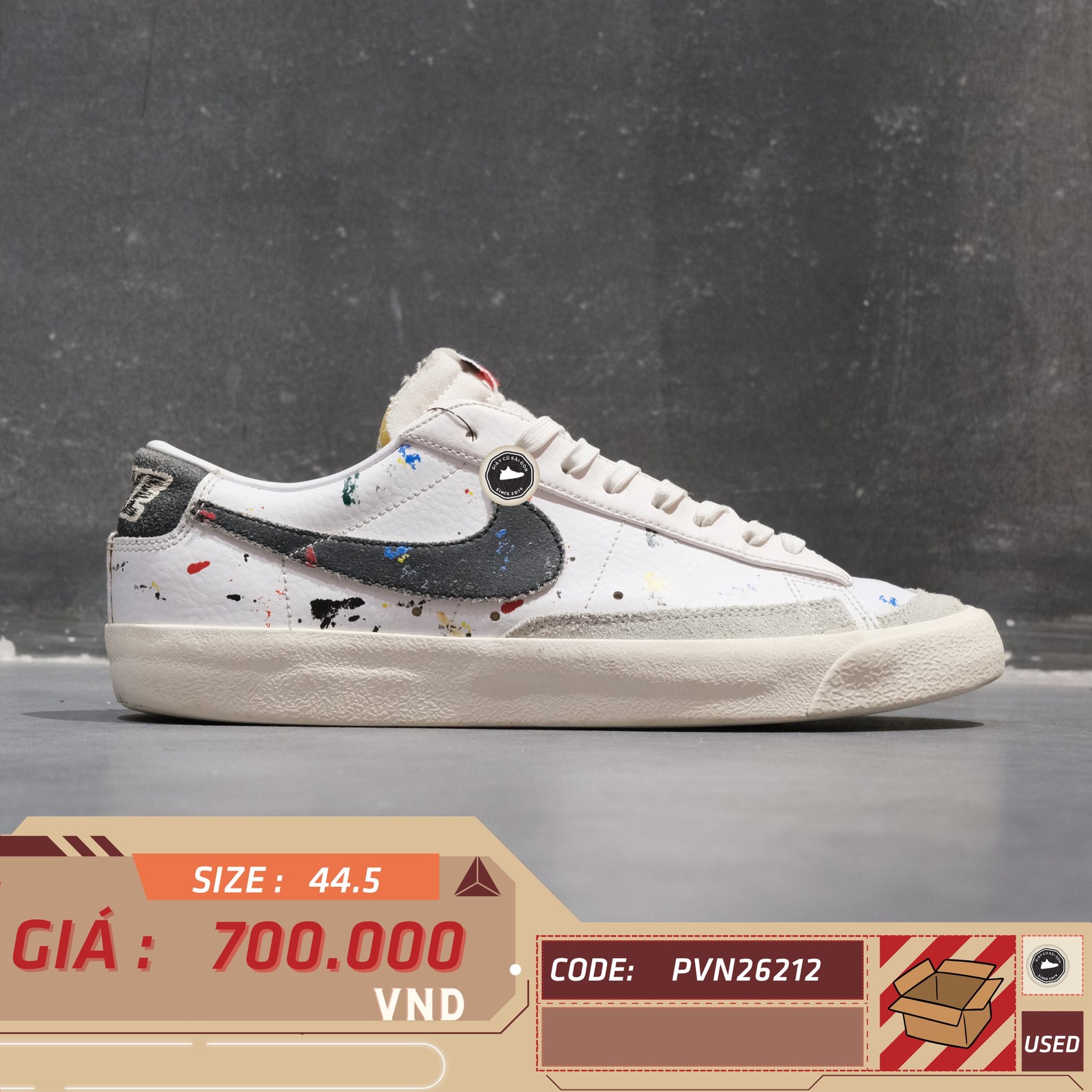 Nike Blazer Low '77 Paint Splatter - DJ1517-100 - Size 44.5 - GIÀY 2HAND CHÍNH HÃNG PVN26212
