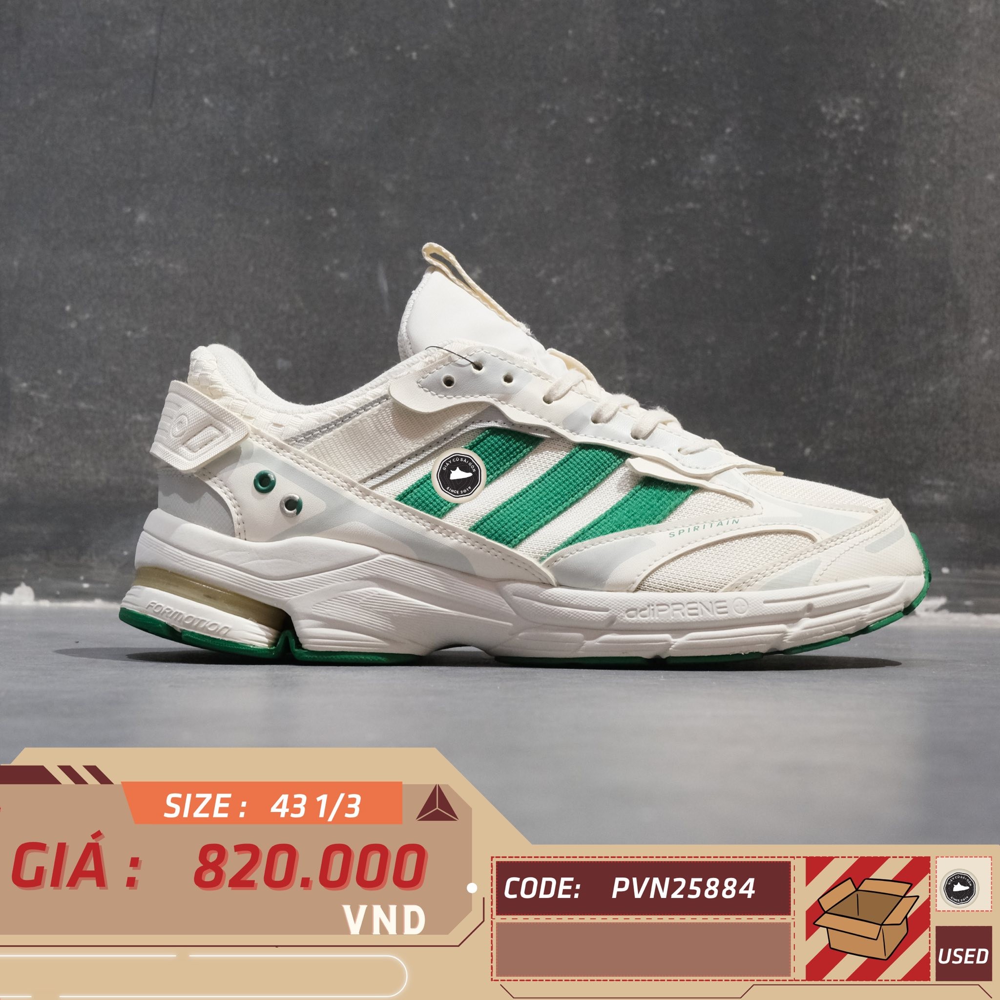 adidas Spiritain 2000 Core White Green - GZ9582 - Size 43 1/3 - GIÀY 2HAND CHÍNH HÃNG PVN25884