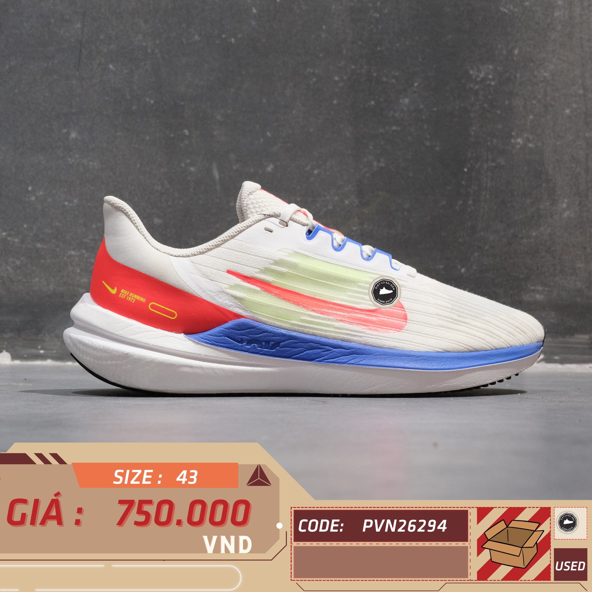 Nike Air Zoom Winflo 9 White Bright Crimson - DX3355-100 - Size 43 - GIÀY 2HAND CHÍNH HÃNG PVN26294