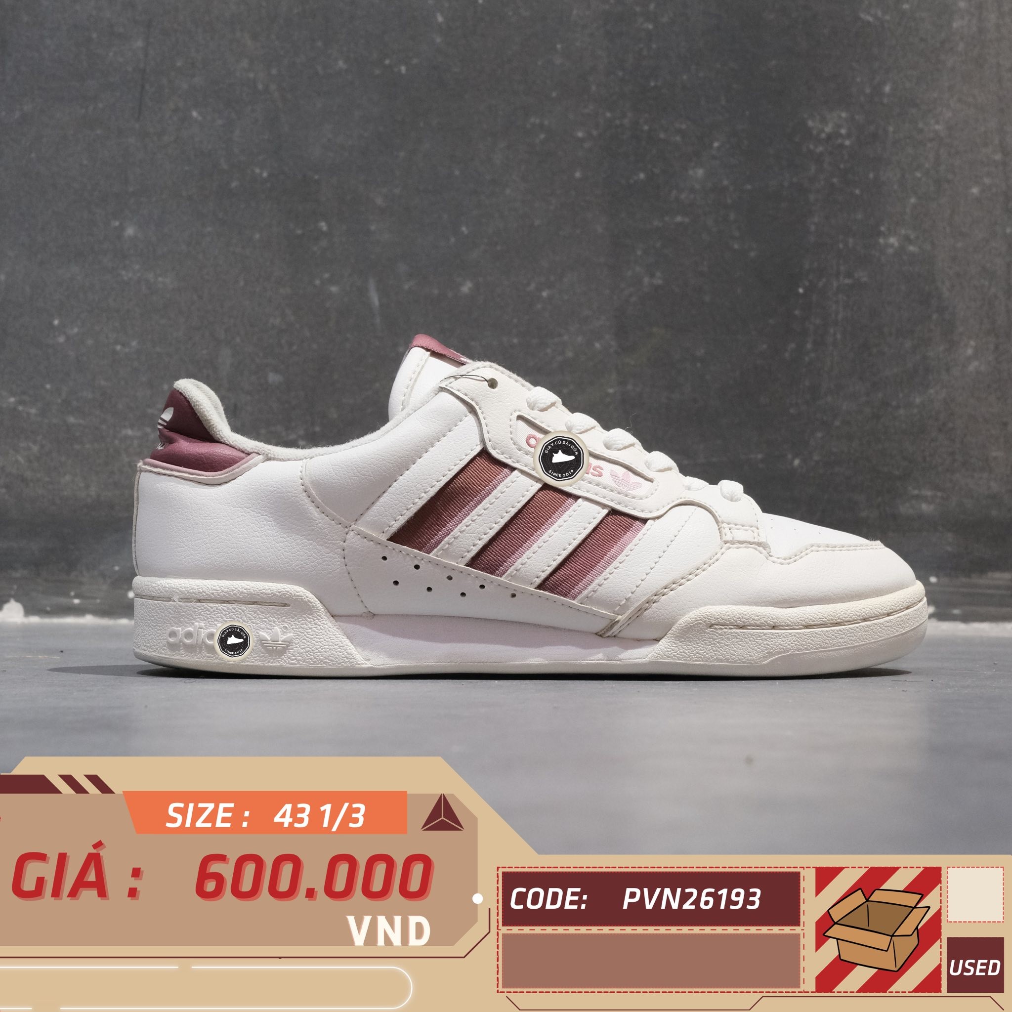 Adidas Continental 80 Stripes - GW1706 - Size 43 1/3 - GIÀY 2HAND CHÍNH HÃNG PVN26193