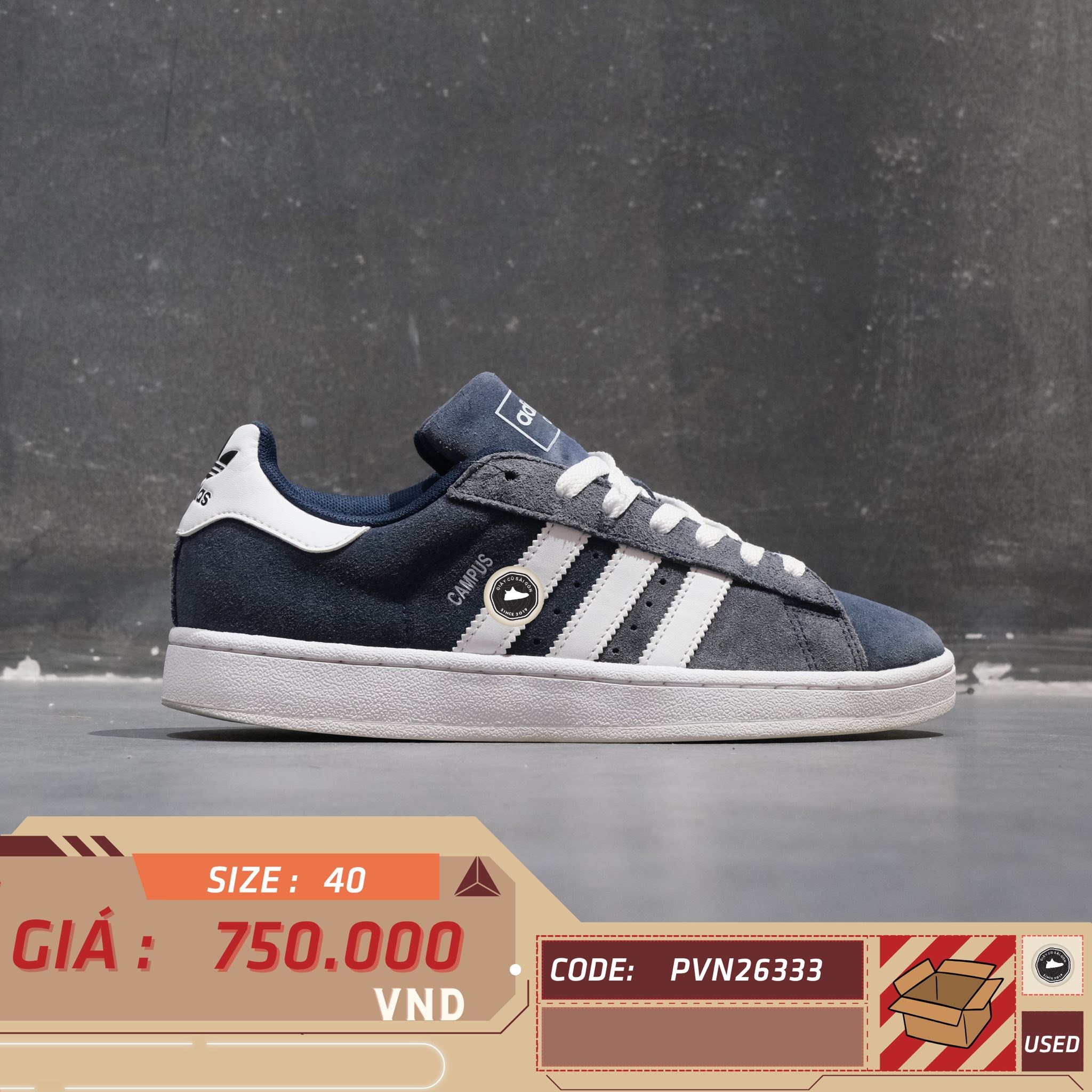 adidas Campus 2 Collegiate Navy - ID9839 - Size 40 - GIÀY 2HAND CHÍNH HÃNG PVN26333