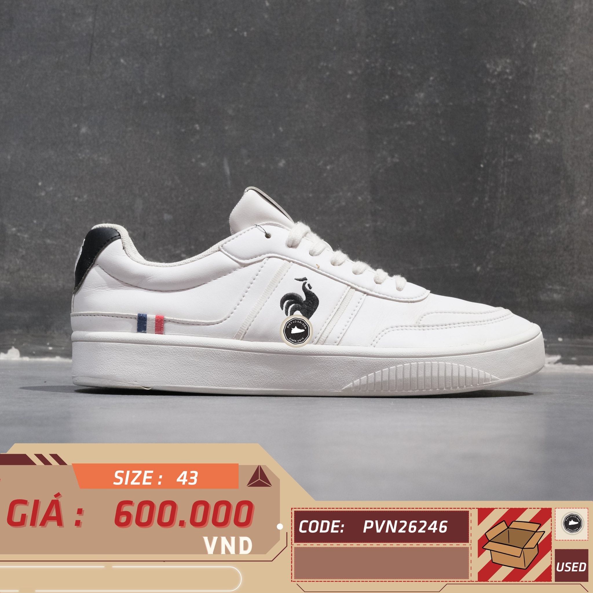 Le Coq Sportif Court Classic White Black - QN123LCU14 - Size 43 - GIÀY 2HAND CHÍNH HÃNG PVN26246