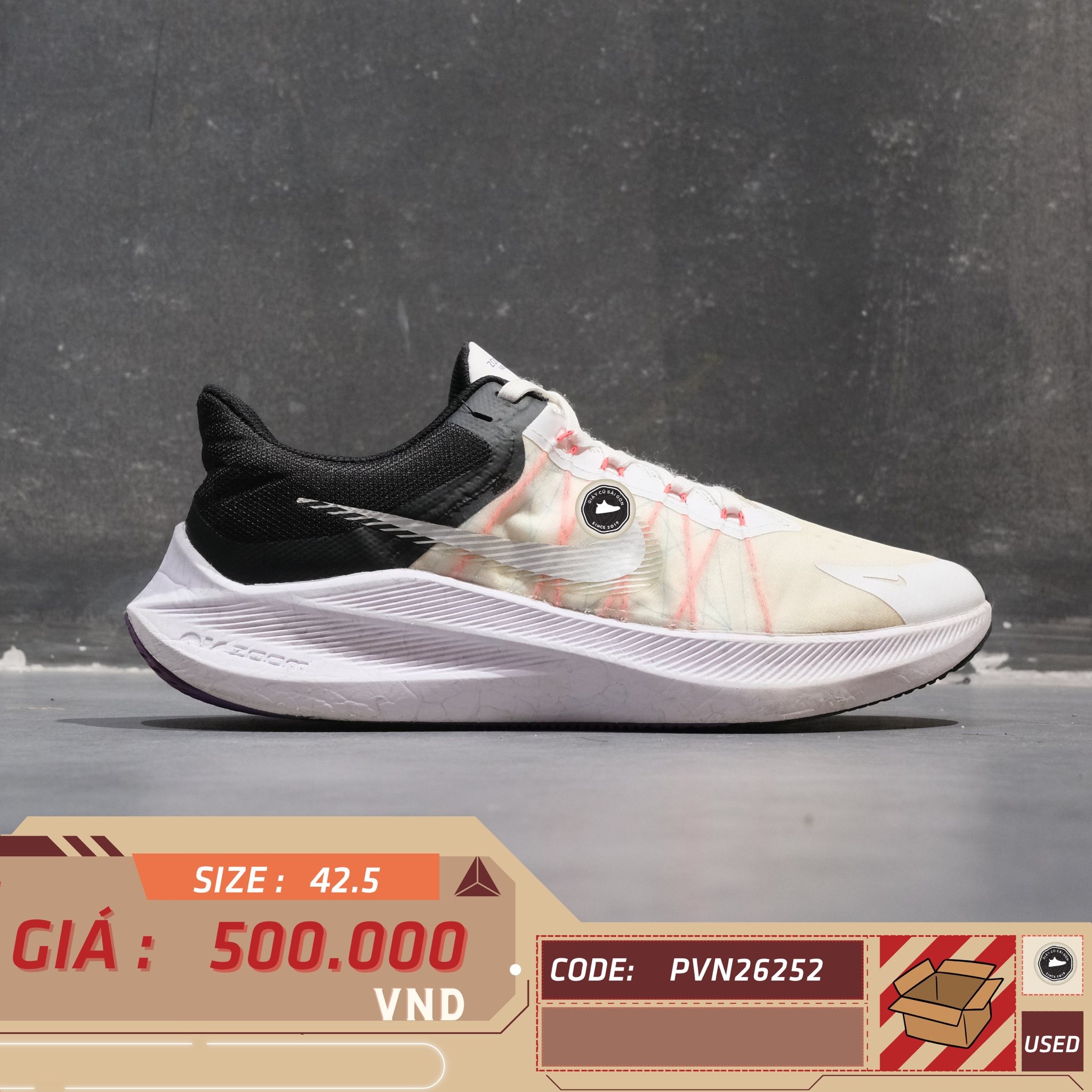 Nike Air Zoom Winflo 8 White Flash Crimson - CW3419-101 - Size 42.5 - GIÀY 2HAND CHÍNH HÃNG PVN26252